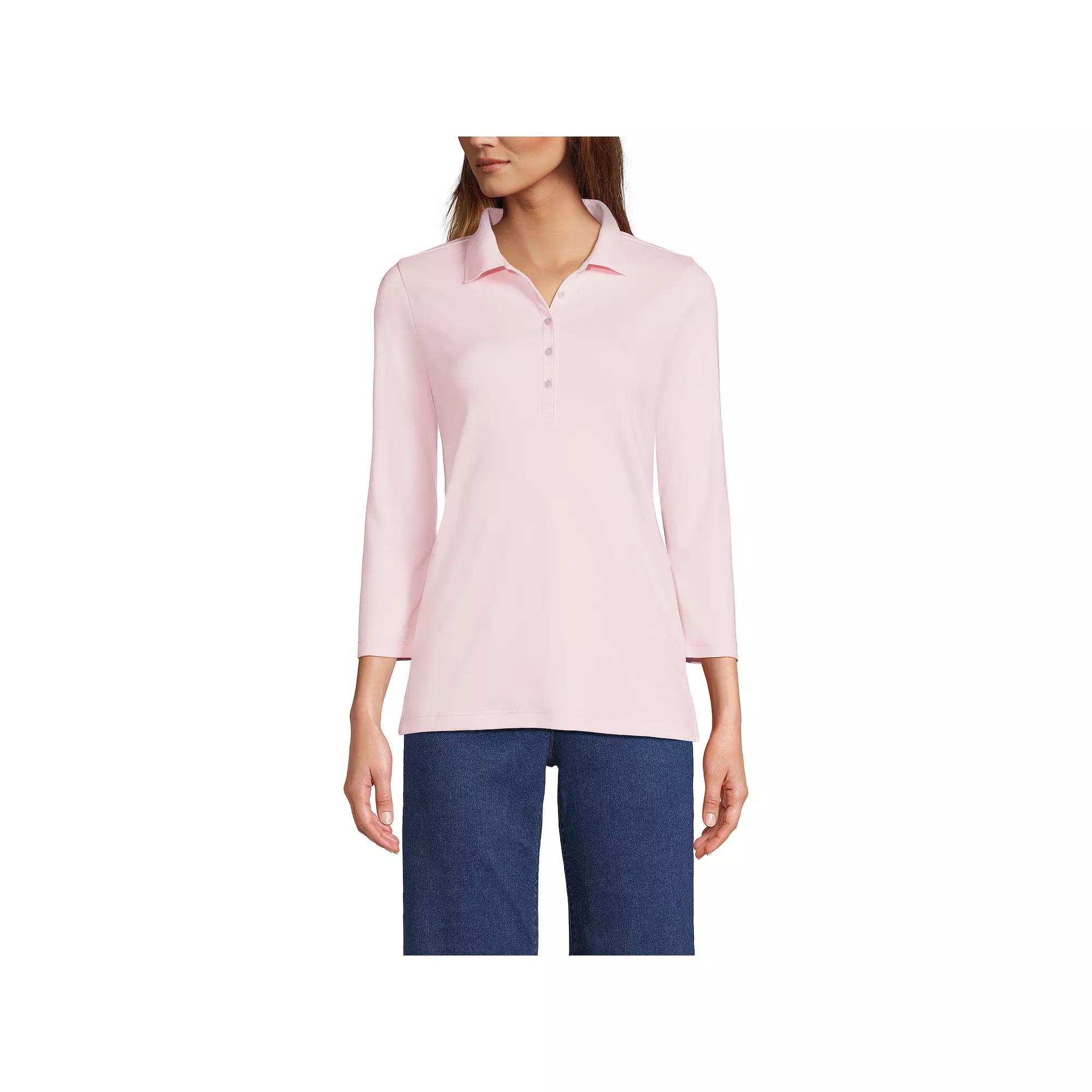 Womens Lands End Supima Cotton 3/4-Sleeve Polo Shirt Product Image