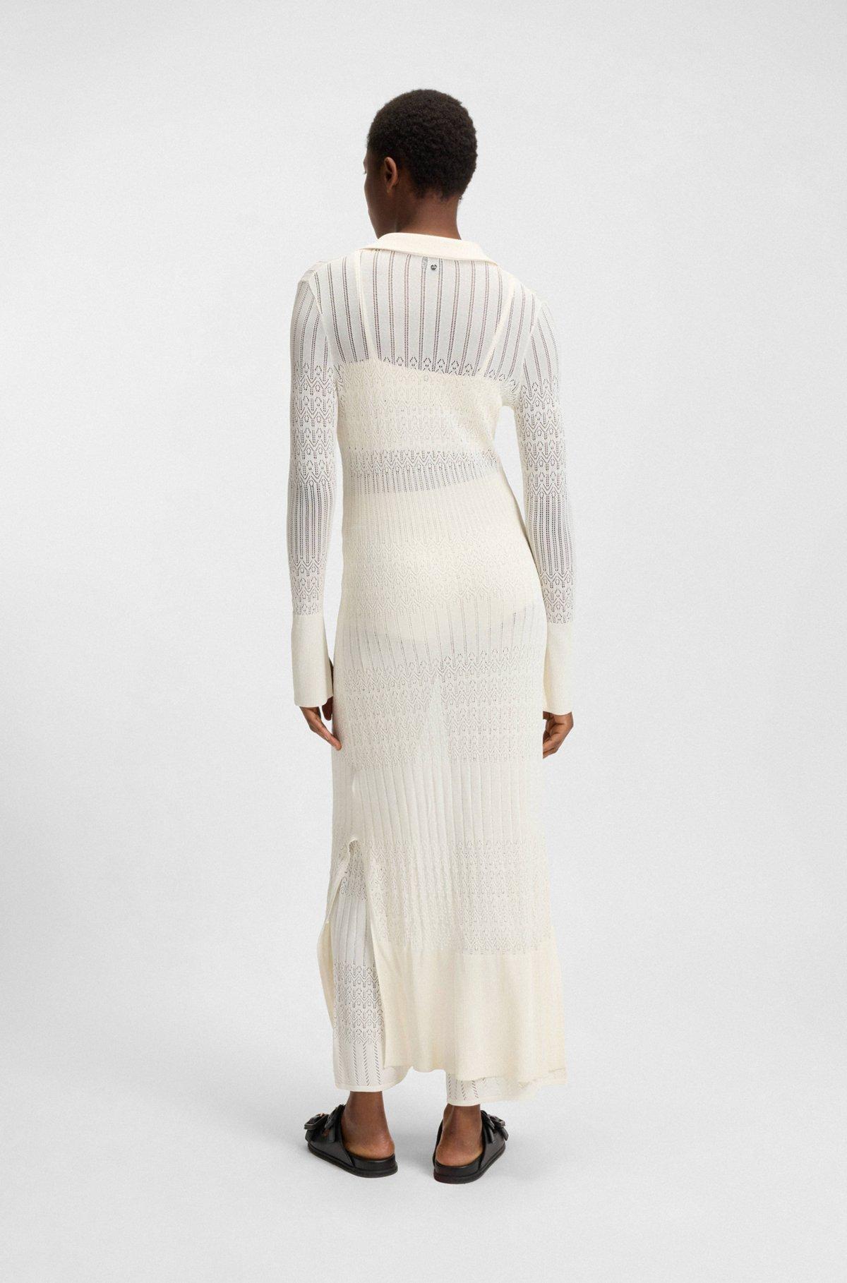 BOSS - Long knitted cardigan with collar - White Product Image