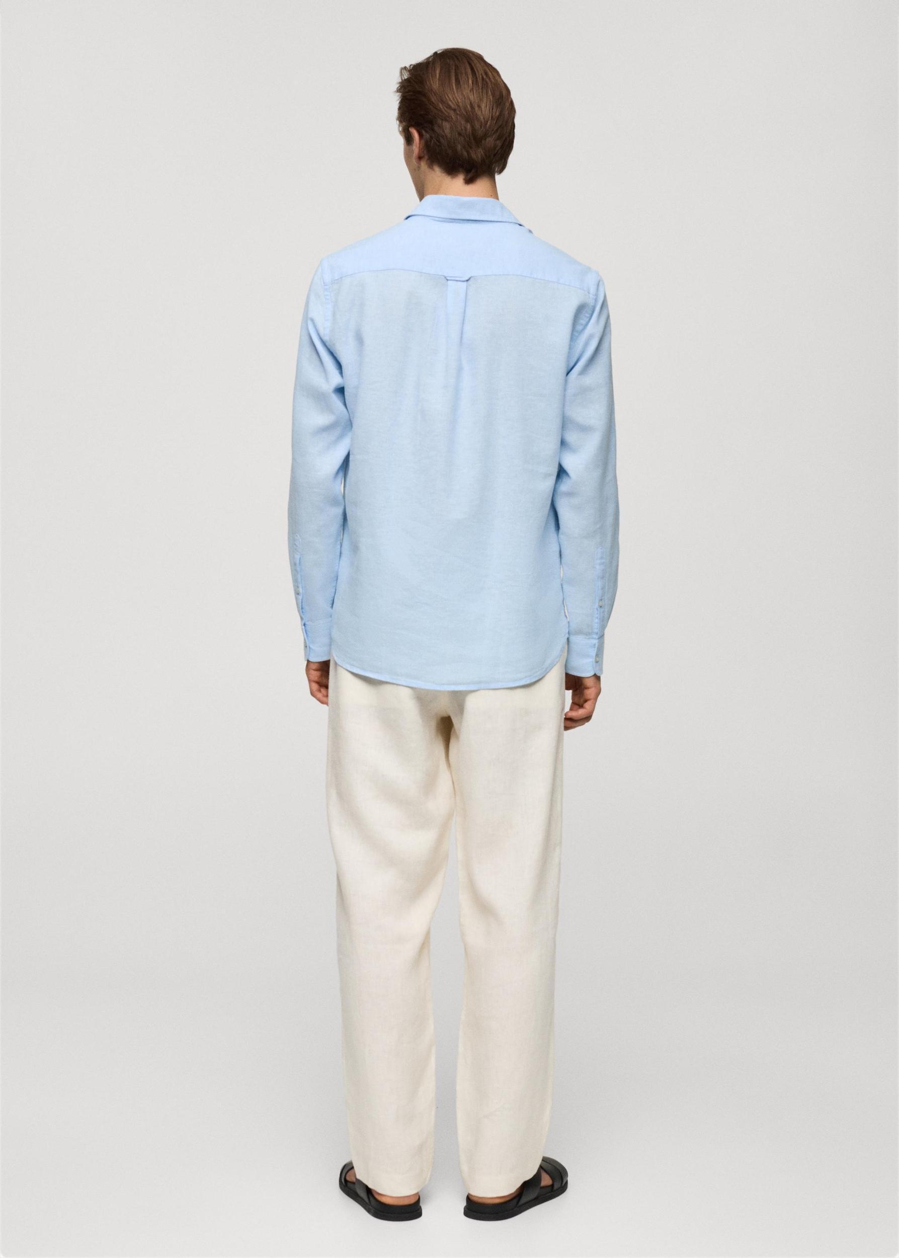 Regular-fit striped cotton-linen shirt - Men | MANGO USA Product Image