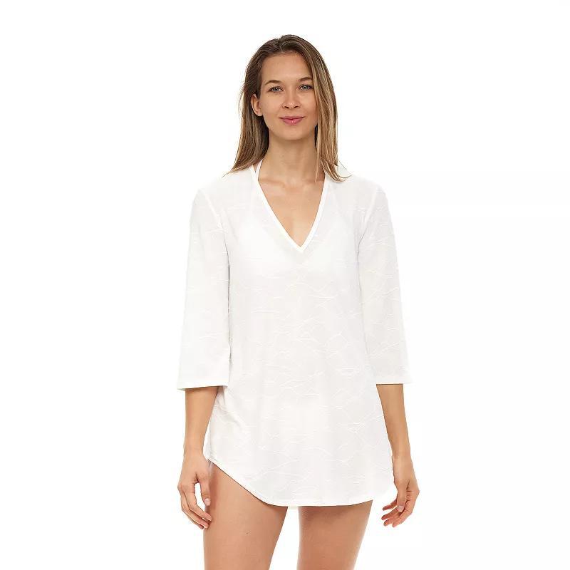 Women's Jordan Taylor Textured Wave V-Neck Swim Cover-Up Tunic, Size: Small, White Product Image