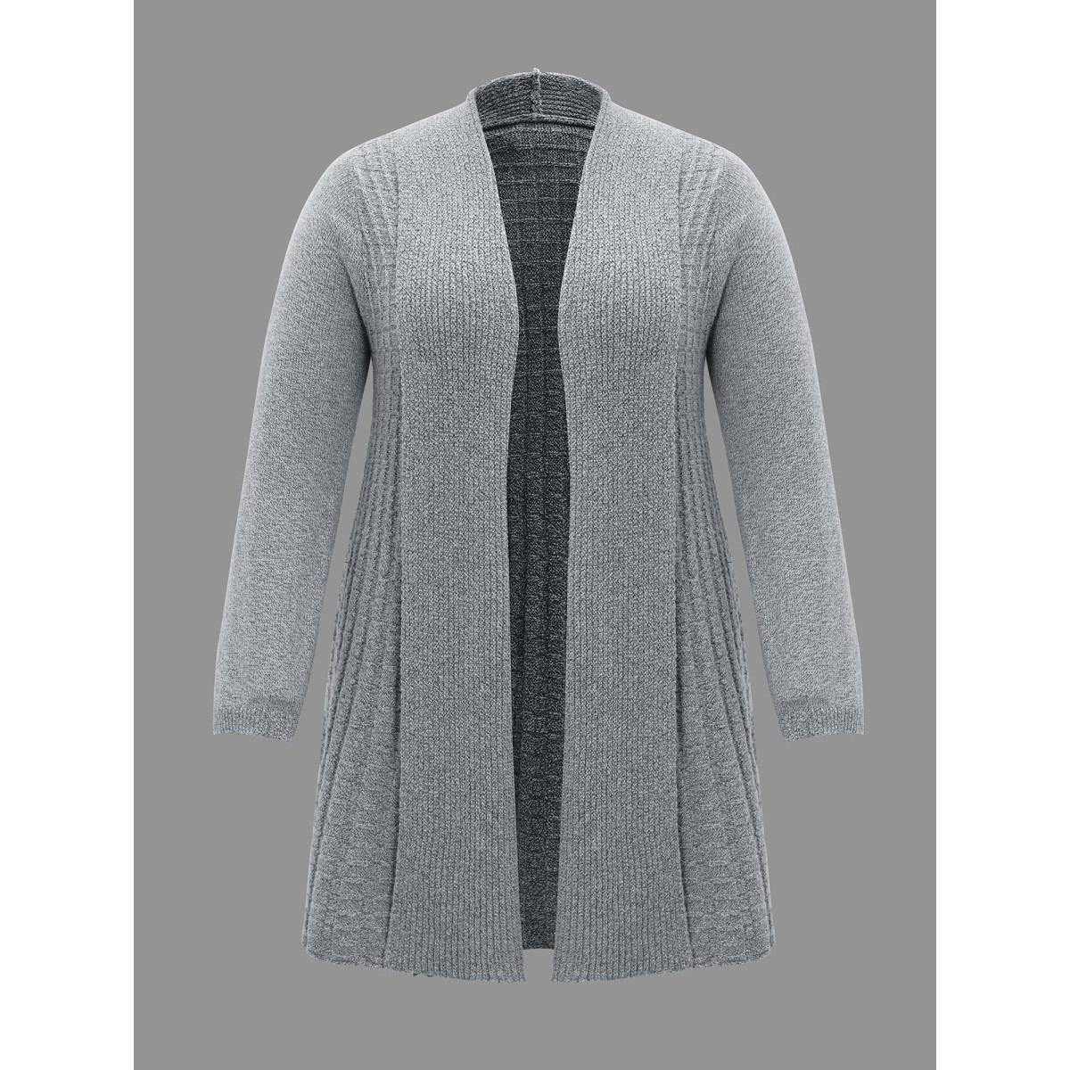 Plus Size Folded Kimono Collar Plain Plisse Cardigan DarkGray Women Casual Loose Long Sleeve Everyday Cardigans BloomChic 12/L Product Image