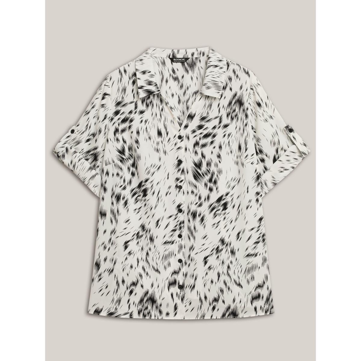 Plus Size Ivory Zebra Print Tab Sleeve Shirt Collar Blouse Women Elbow-length sleeve Shirt collar Work Blouses BloomChic 12/L Product Image