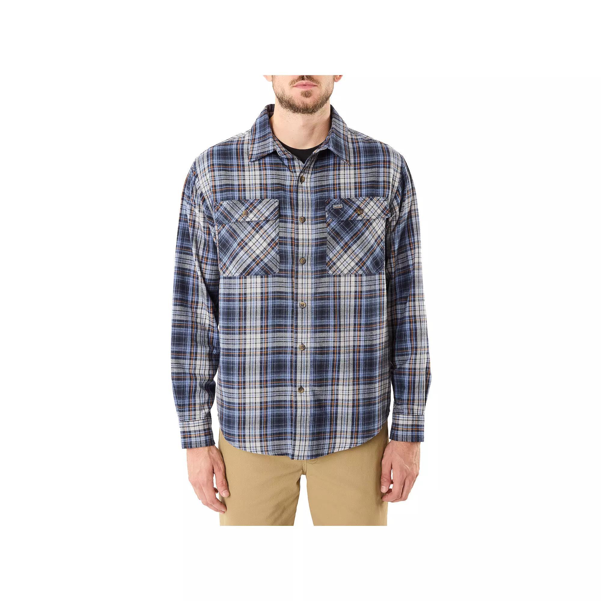 Mens Smiths Workwear Regular-Fit Plaid Two-Pocket Flannel Button-Down Shirt Grey Chambray Blue Product Image