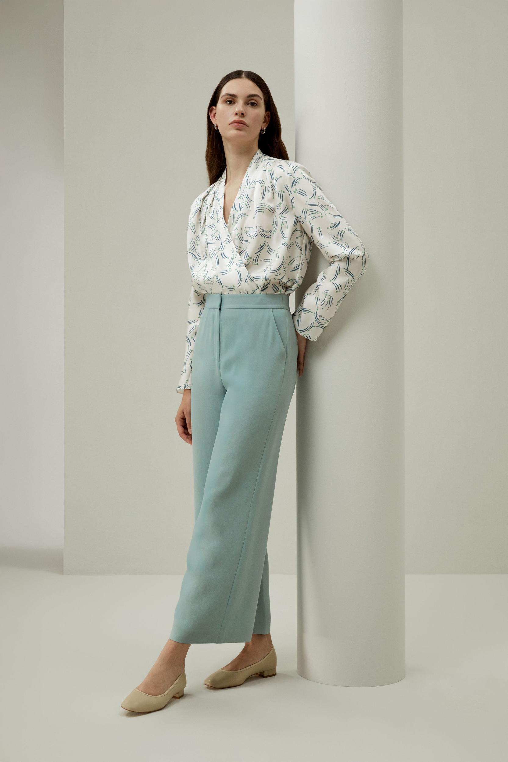 Silk Wide Leg Tailored Pant with Mid Rise Product Image