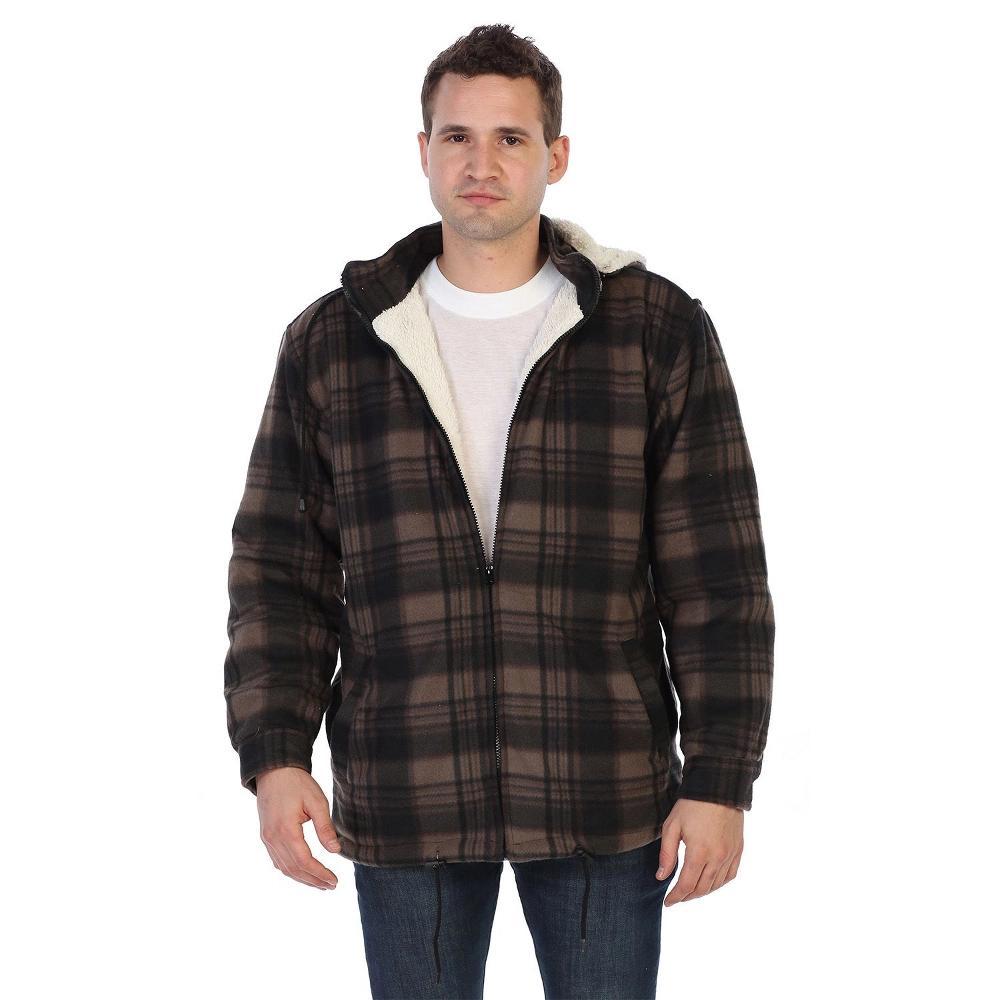 Gioberti Mens Faux Shearling Lined Flannel Jacket with Removable Hood Product Image