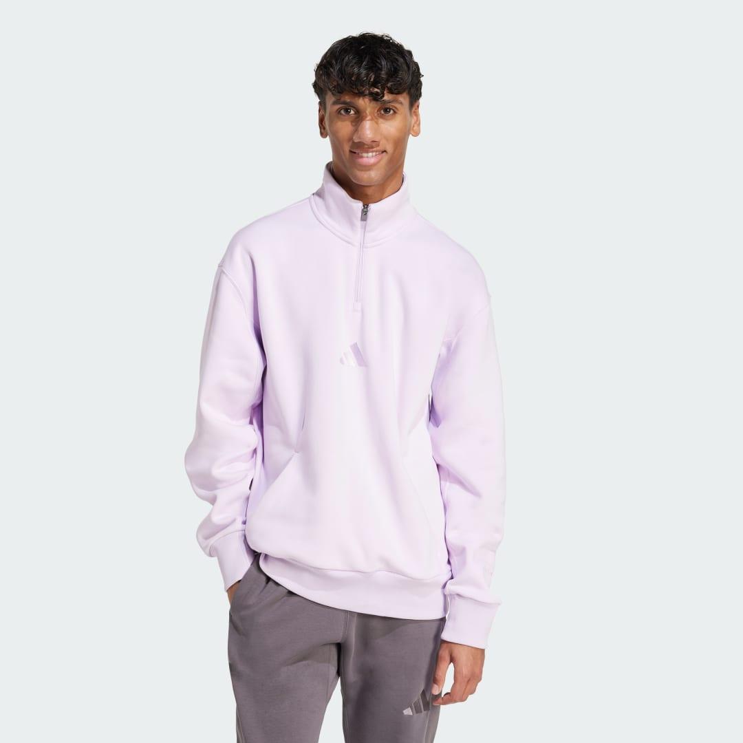 adidas ALL SZN Fleece 1/4-Zip Crew Sweatshirt Dark Blue XS Mens Product Image
