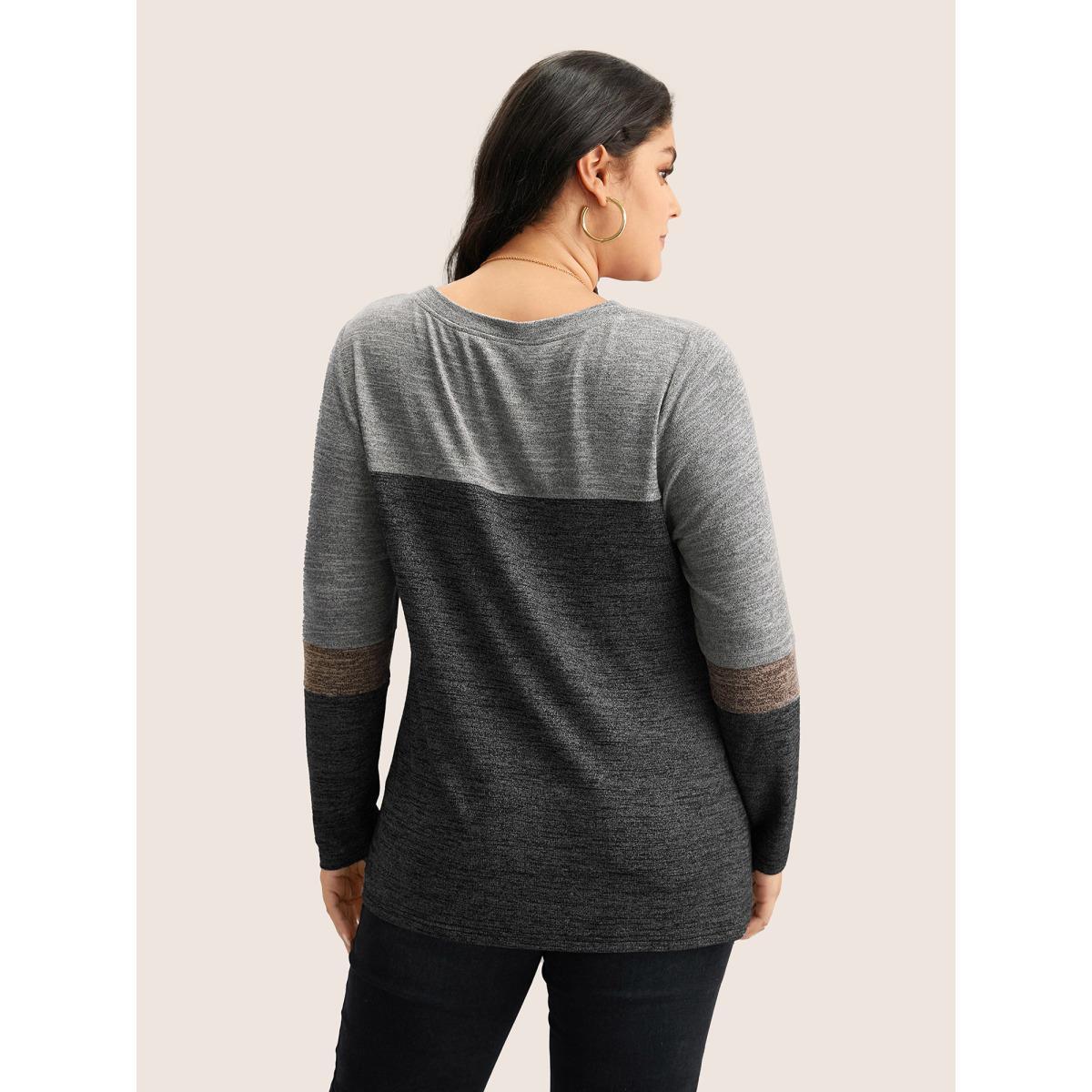 Plus Size Heather Colorblock Contrast Crew Neck T-shirt Gray Women Casual Texture Plain Round Neck Everyday T-shirts BloomChic 10/M Product Image