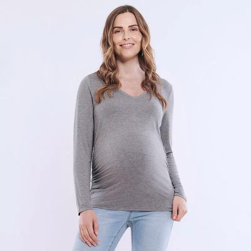 Maternity Motherhood® V-Neck Side Ruched Long Sleeve Tee, Women's, Size: Medium-Mat, White Product Image