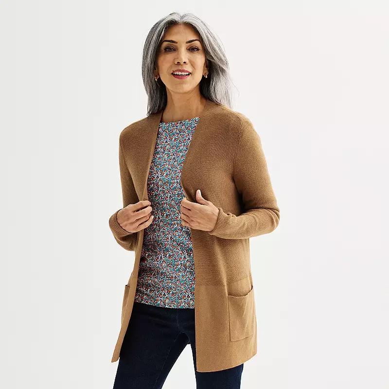 Women's Croft & Barrow® Classic Ribbed Open-Front Cardigan, Size: XS, Mineral Black Product Image