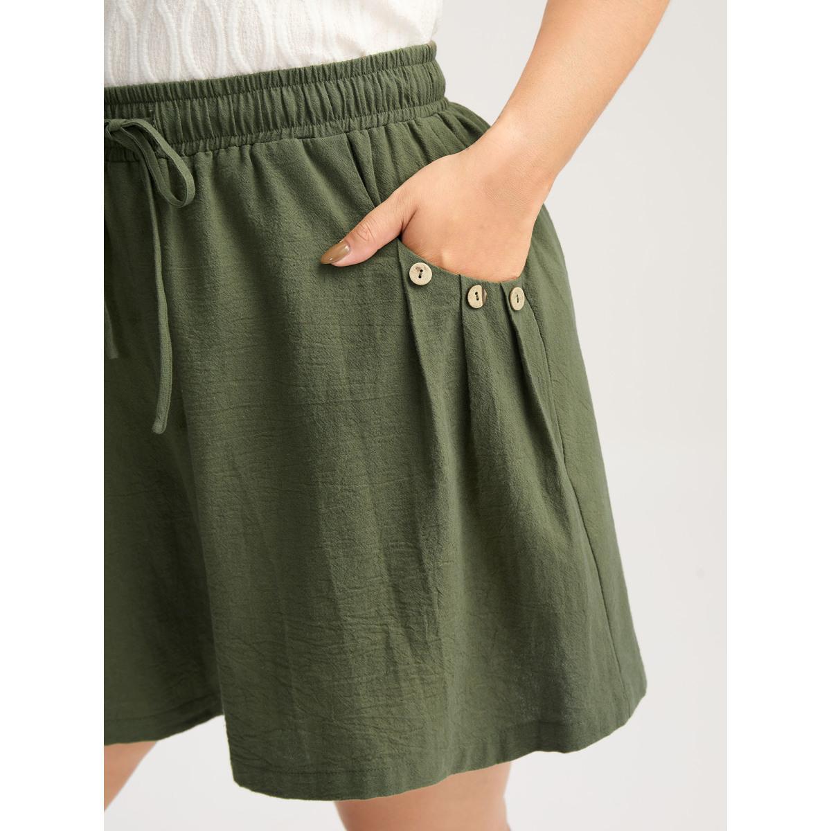Plus Size Cotton Drawstring Waist Straight-Leg Shorts Women ArmyGreen Resort Drawstring Straight Leg Vacation Shorts BloomChic 14-16/1X Product Image