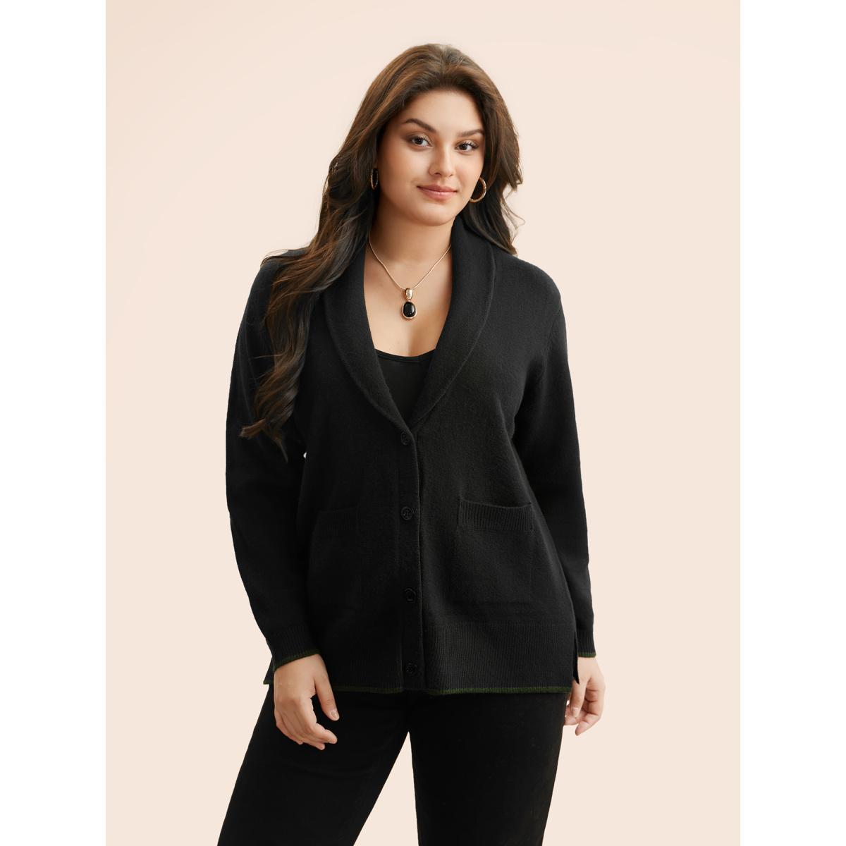 Plus Size Supersoft Essentials Solid Shawl Collar Cardigan Black Women Casual Loose Long Sleeve Everyday Cardigans BloomChic 10/M Product Image