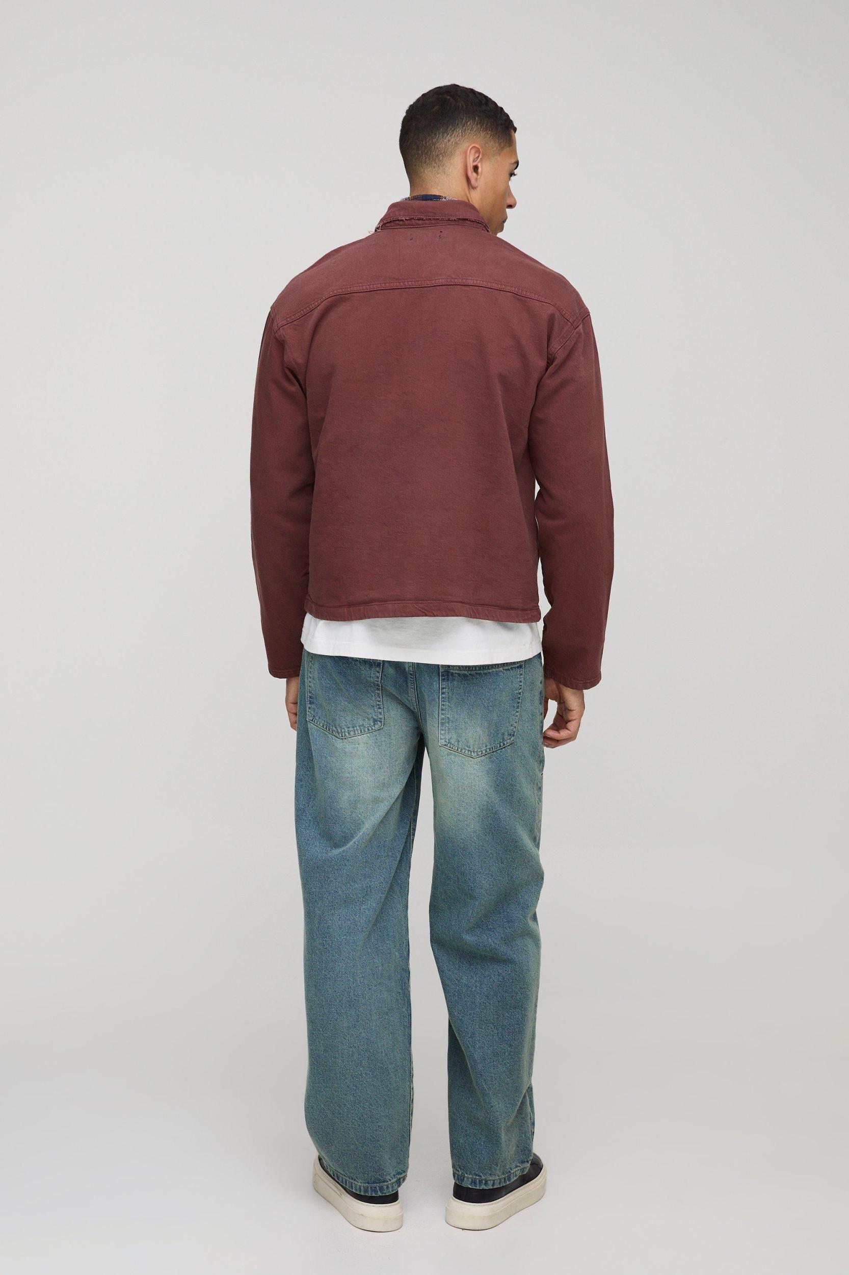 Oversized Boxy Distressed Twill Shirt Jacket | boohooMAN USA Product Image
