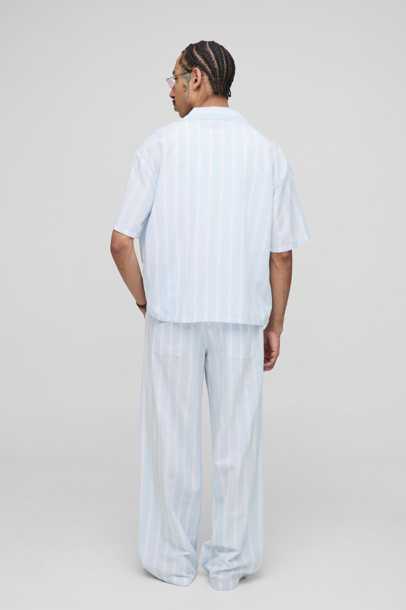 Baggy Fit Linen Look Stripe Elasticated Waist Pants | boohooMAN USA Product Image