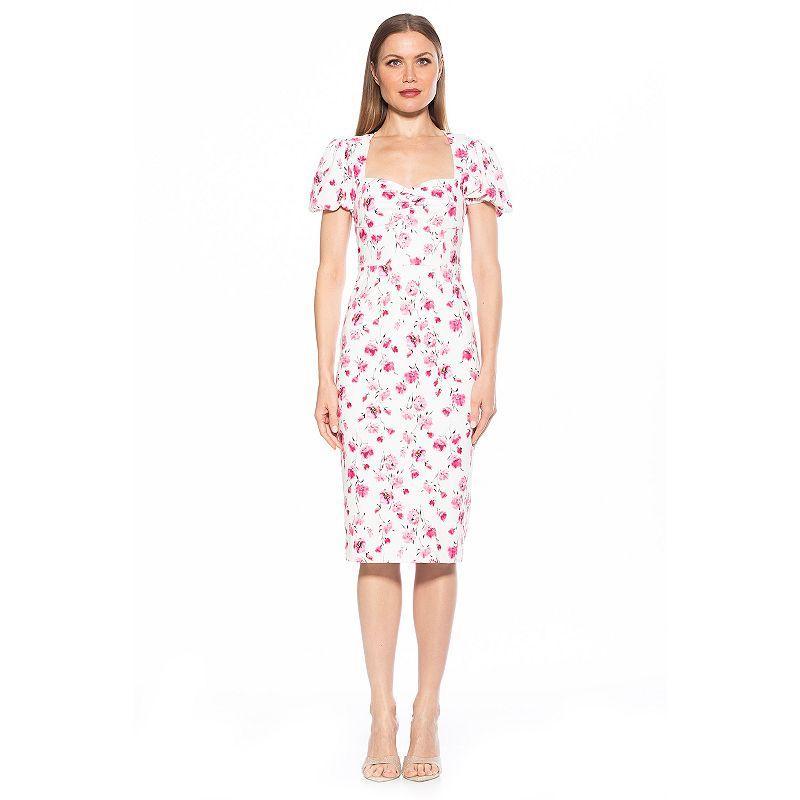 Women's ALEXIA ADMOR Micaela Puff Sleeve Sweetheart Sheath Dress, Size: Small, Ivory Polka Dot Product Image