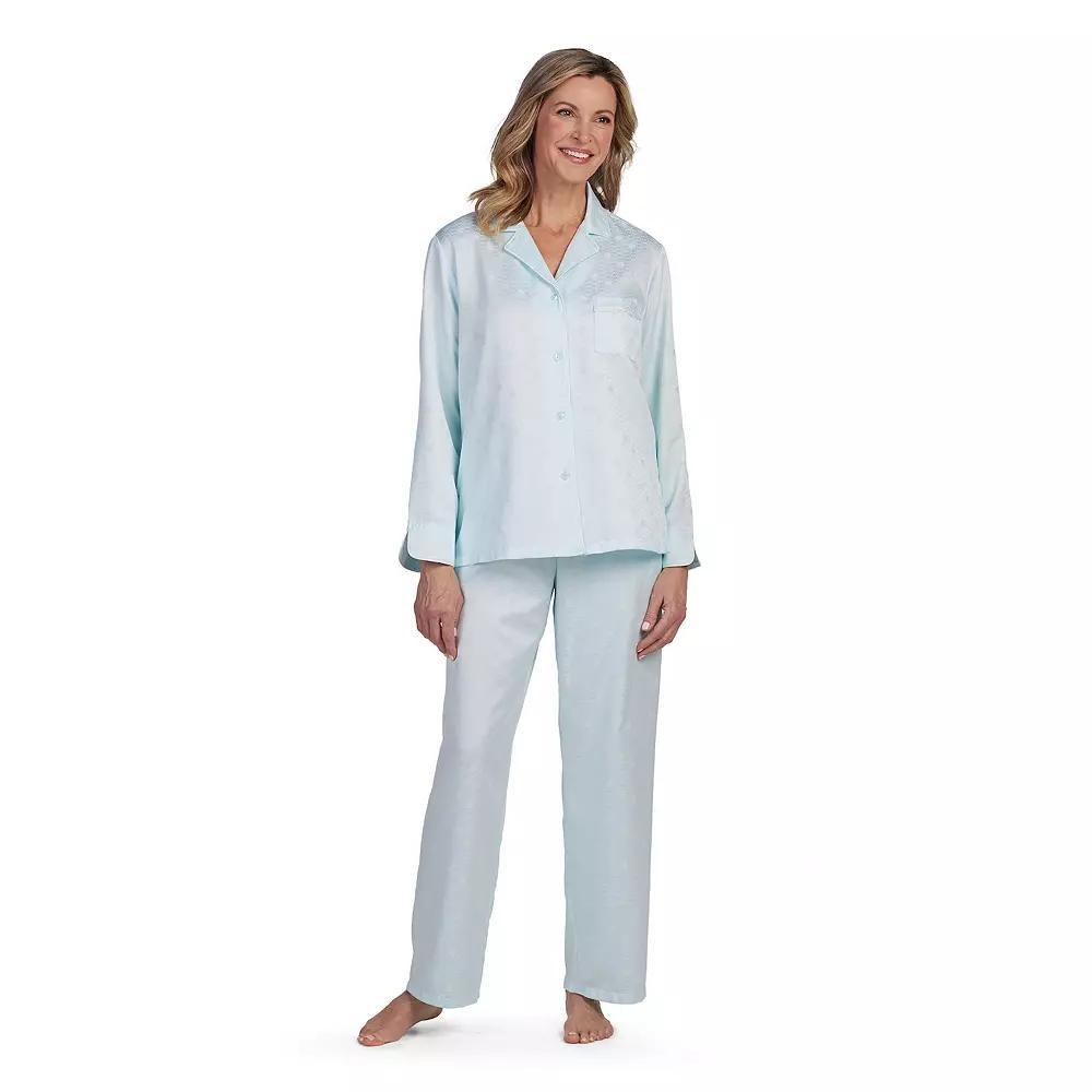 Petite Miss Elaine Essentials Brushed Back Satin Pajama Top & Pajama Bottom Set, Womens Red Product Image