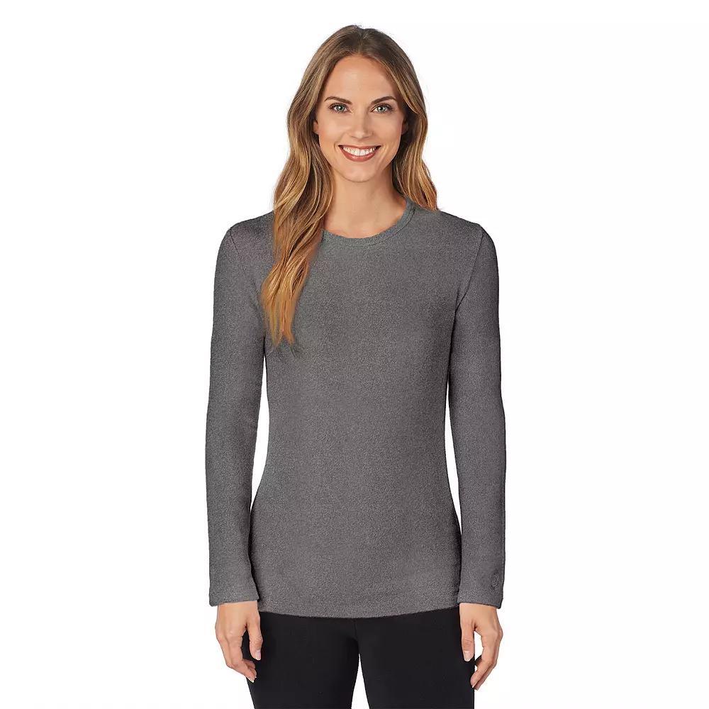 Women's Cuddl Duds® Fleecewear With Stretch Long Sleeve Top, Size: Large, Black White Snowflake Product Image