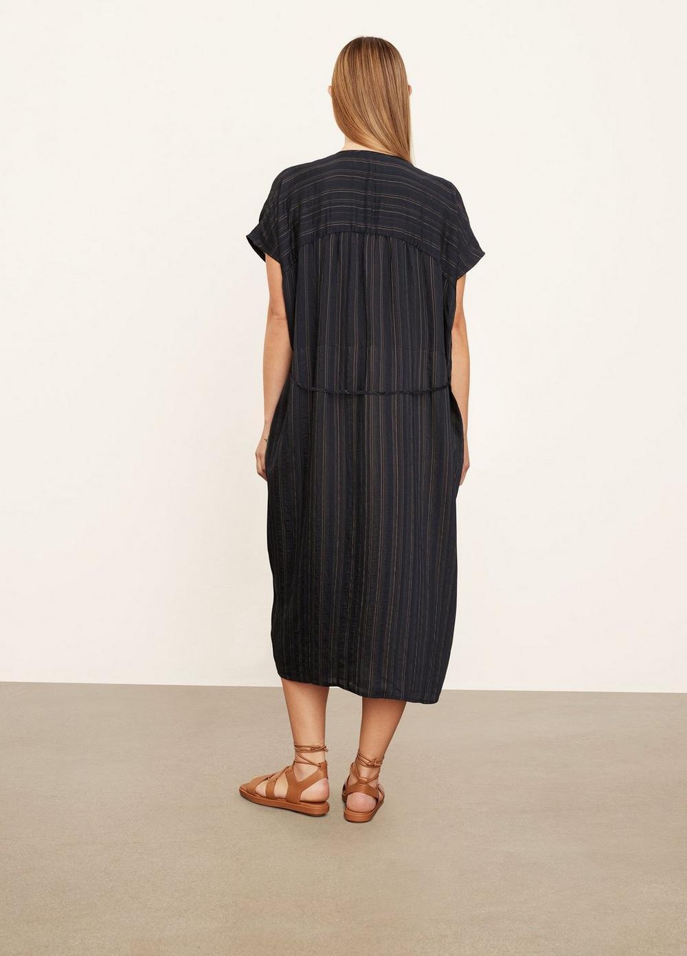 Womens Short Sleeve Drapey Stripe Shirred Dress, Coastal Blue/sandshell, Size 2XL Vince Product Image