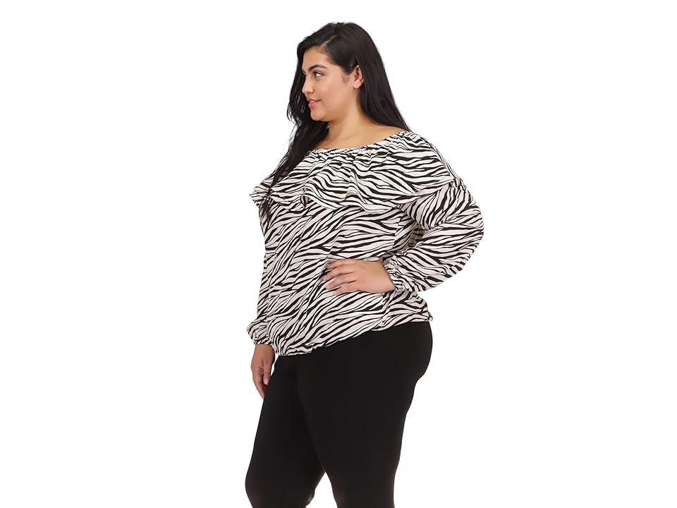 MICHAEL Michael Kors Plus Size Tiger Ruffle Top Women's Clothing Product Image