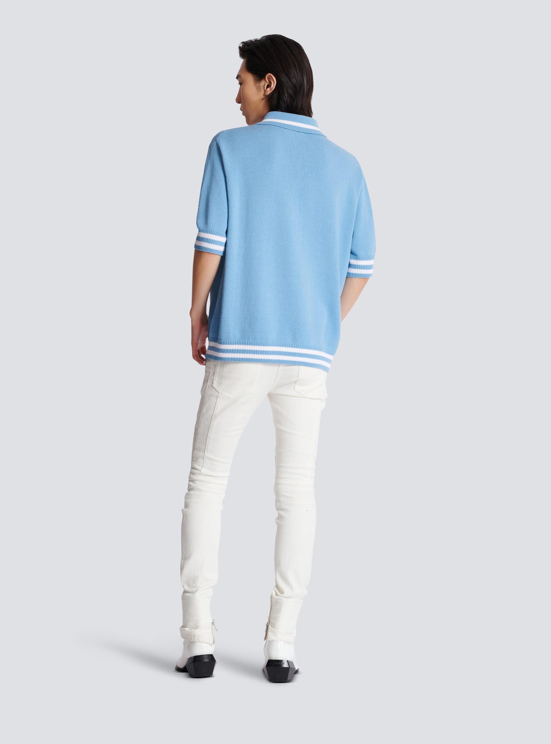 Wool polo shirt with Balmain Signature embroidery  Product Image