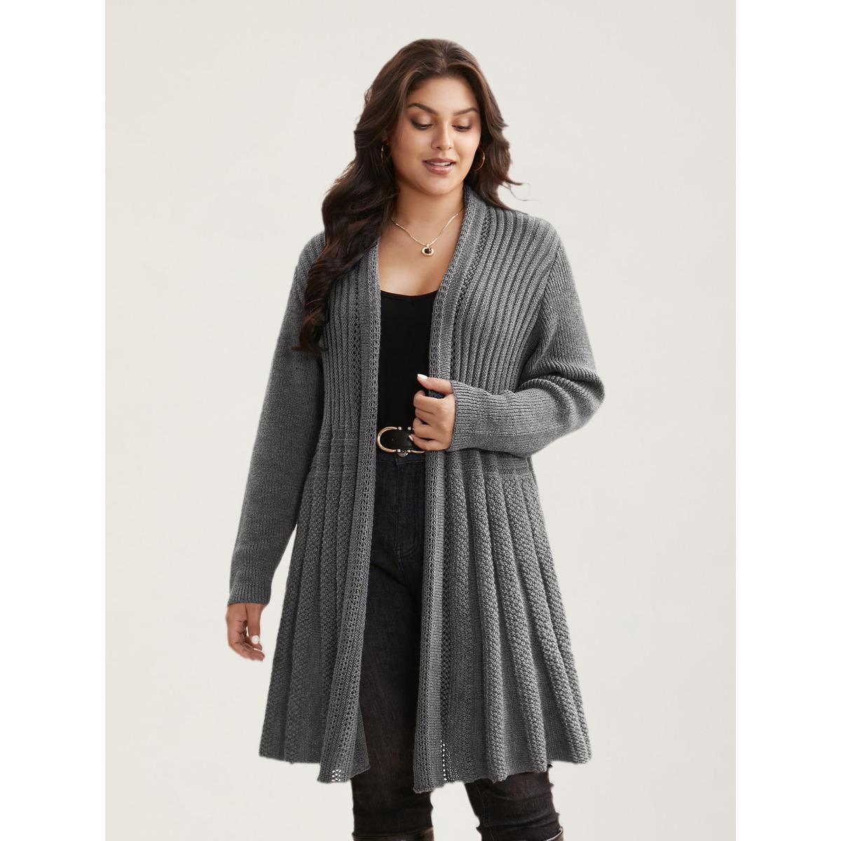 Plus Size Plain Textured Kimono Collar Cardigan Mediumgray Women Casual Loose Long Sleeve Everyday Cardigans BloomChic 14-16/1X Product Image