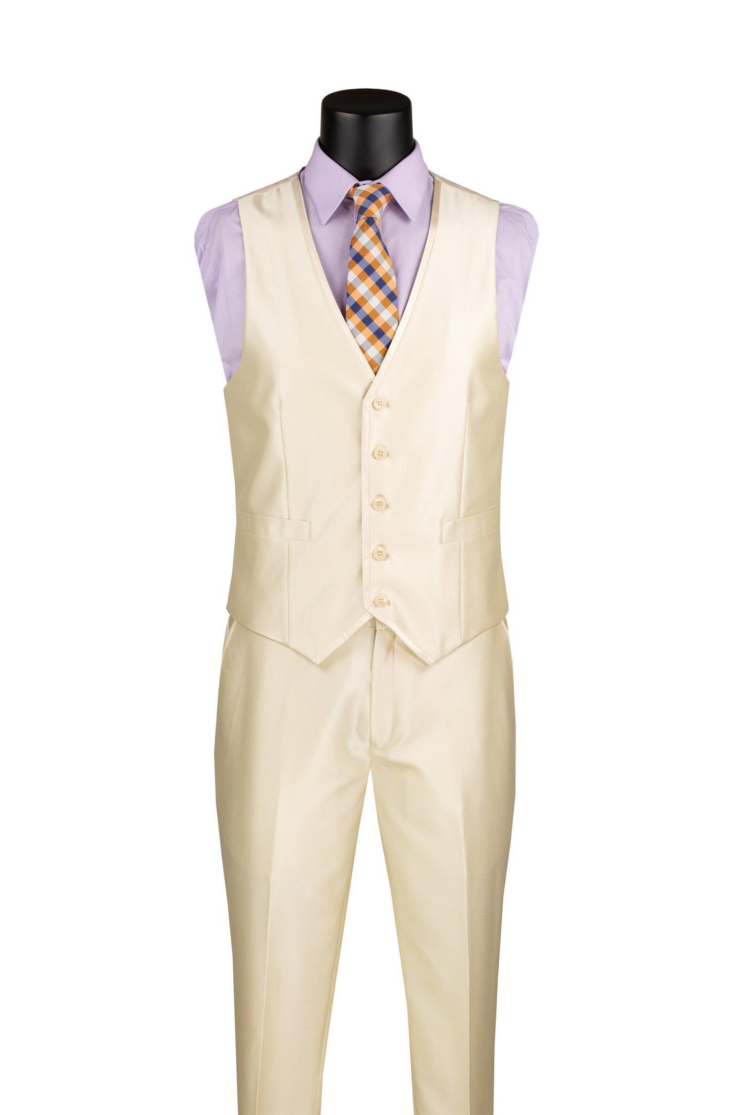 Slim Fit 3 Piece Satin Suit in Champagne Beige Product Image