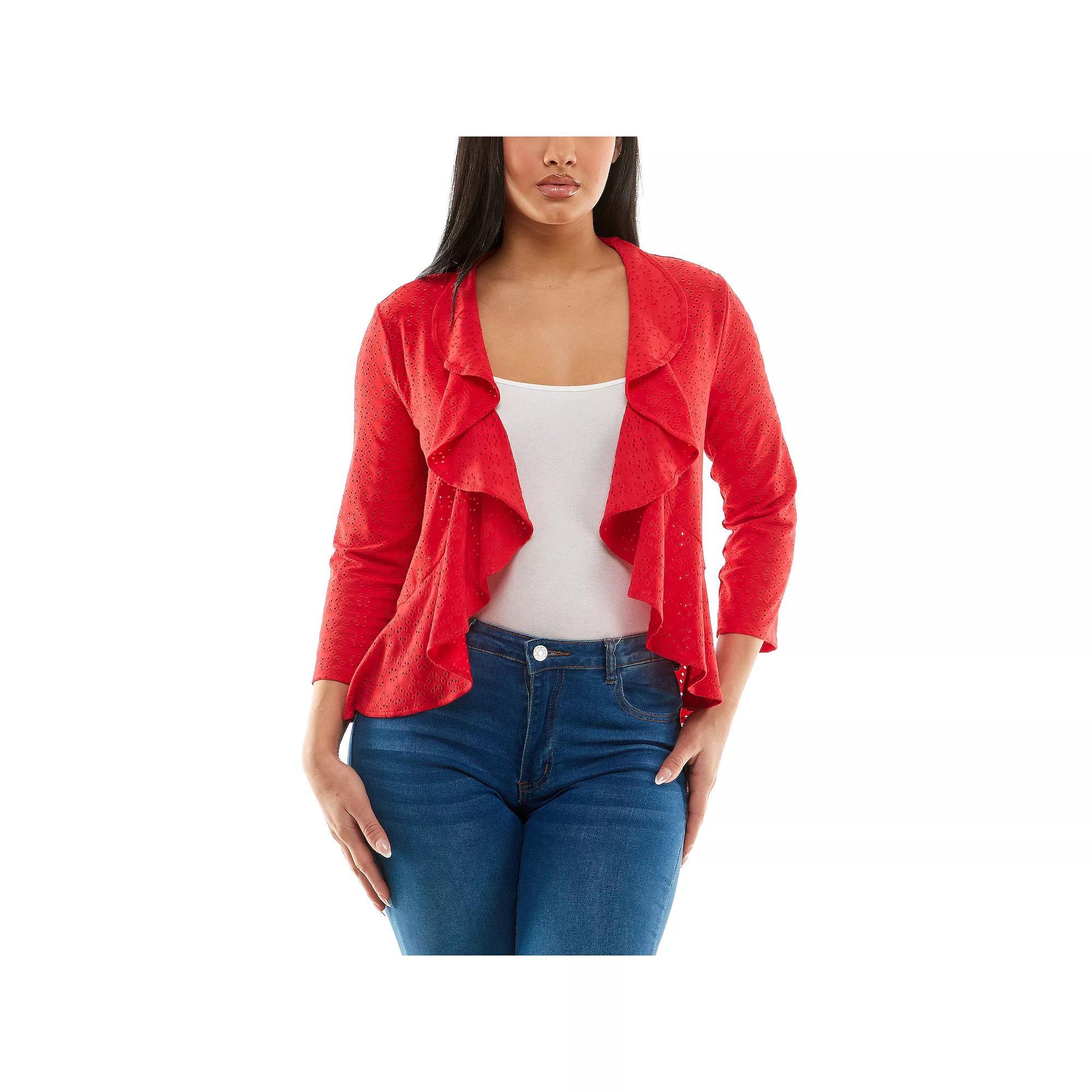 Women's Nina Leonard Eyelet Ruffle Front Bolero, Size: Small, Real Red Product Image