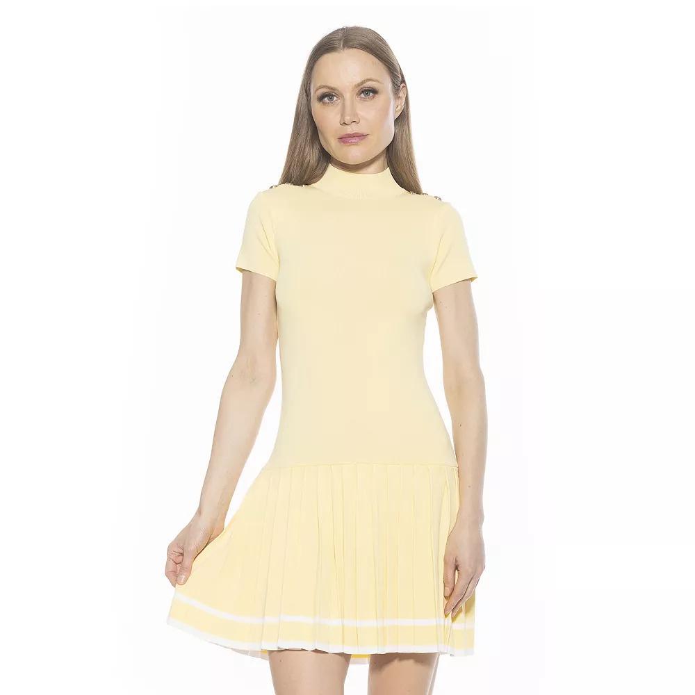 Women's ALEXIA ADMOR Devika Mockneck Pleated Knit Dress, Size: XS, Yellow Product Image