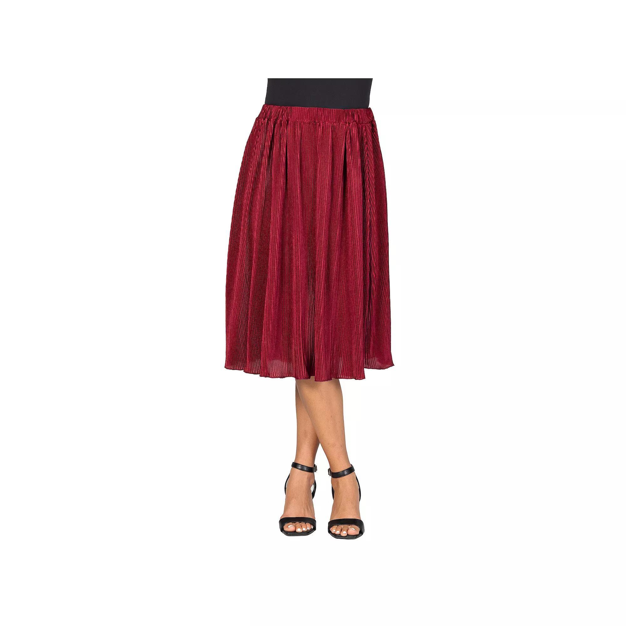 Women's 24Seven Comfort Apparel Elegant Accordion Pleated Elastic Waistband Party Midi Skirt, Size: Medium, Hunter Product Image