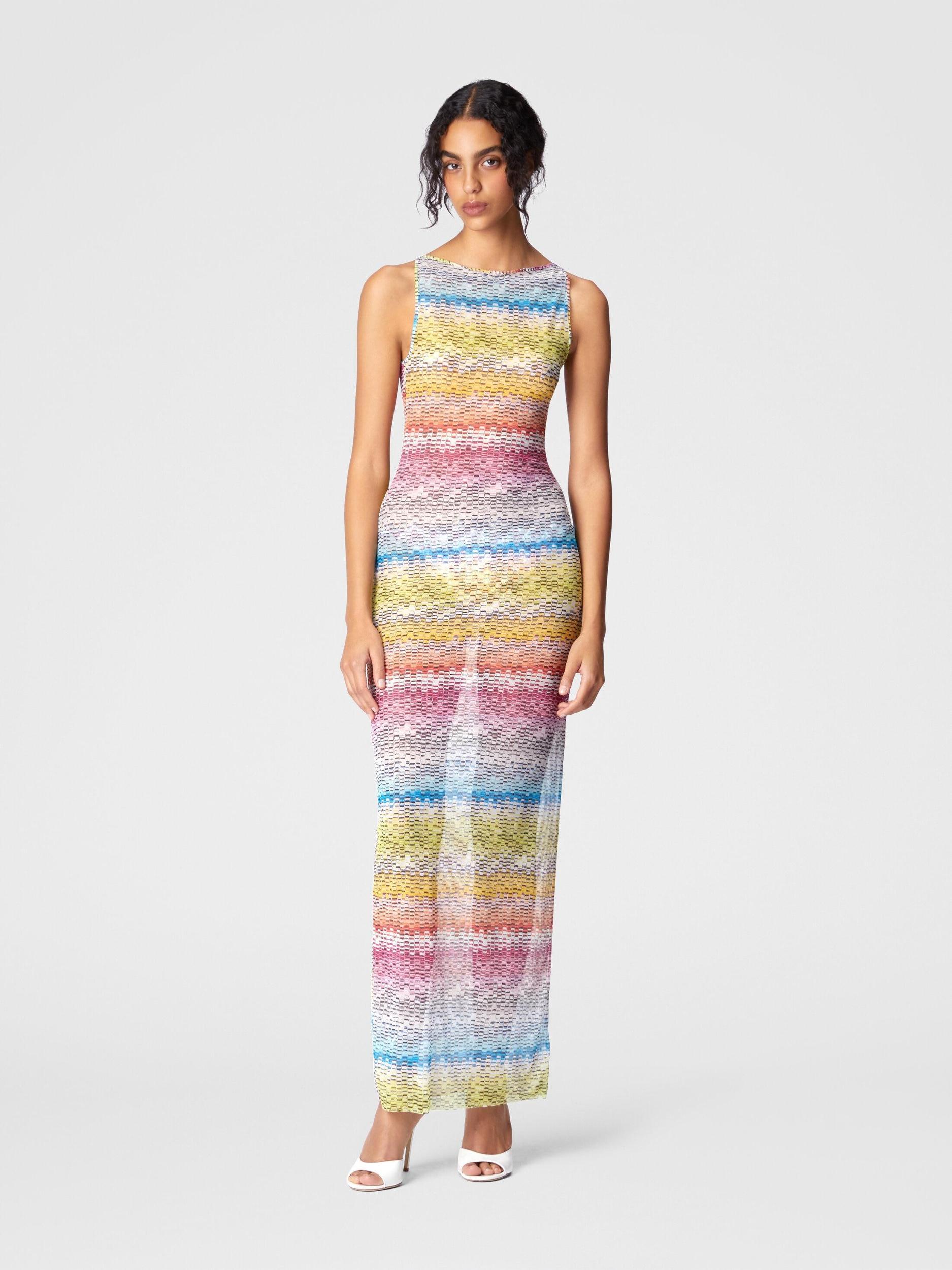 Long sleeveless dress in printed tulle Product Image
