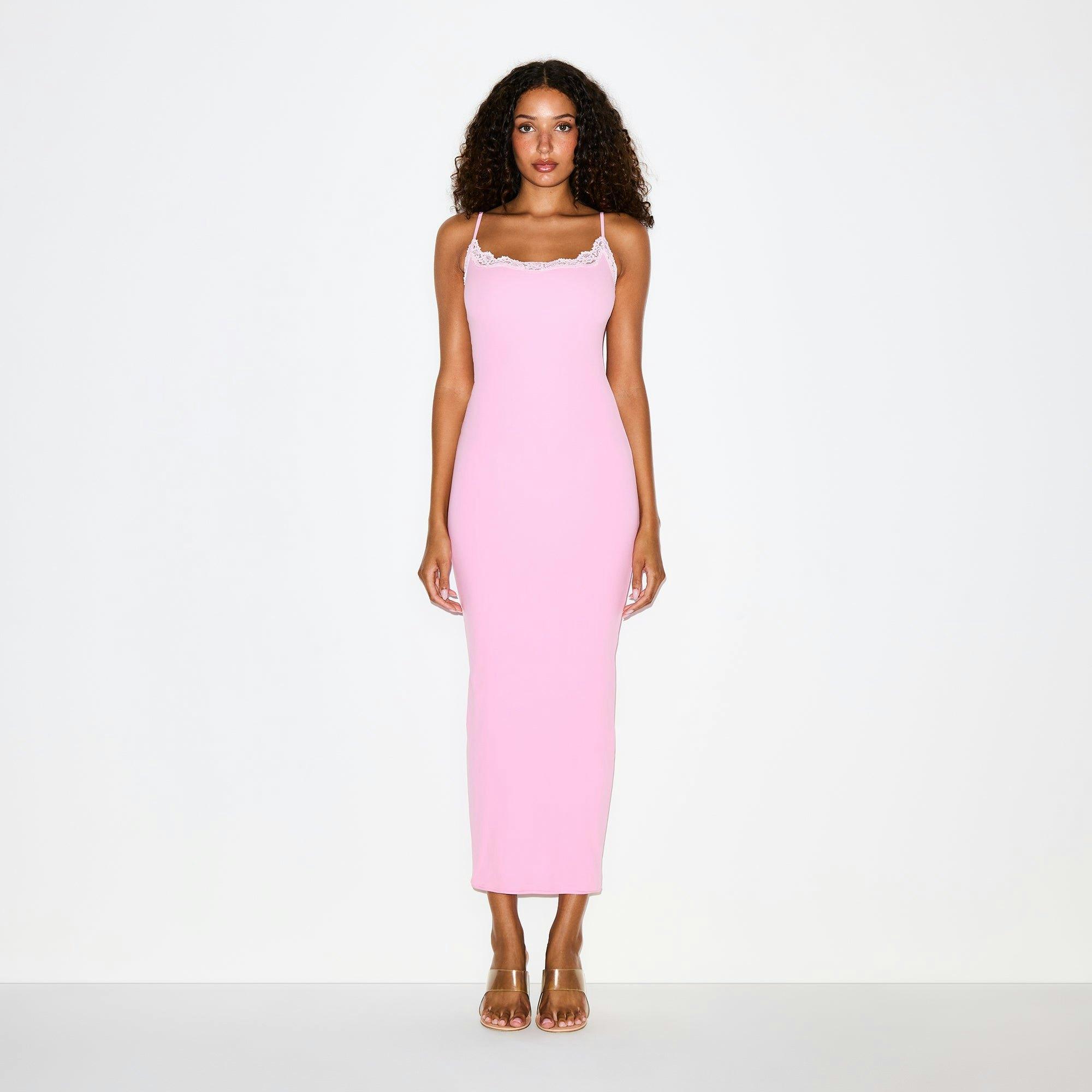 FITS EVERYBODY LACE LONG SLIP DRESS | BUBBLEGUM TONAL Product Image