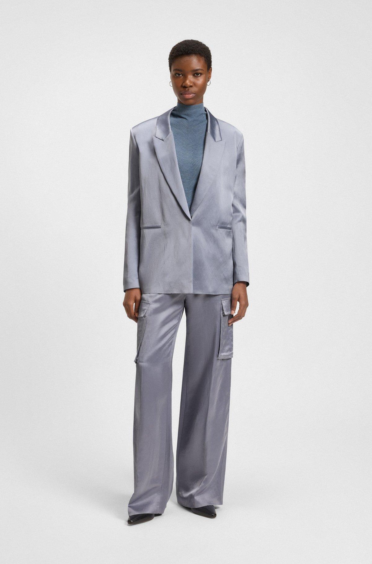 BOSS - Relaxed-fit blazer in sateen - Light Grey Product Image