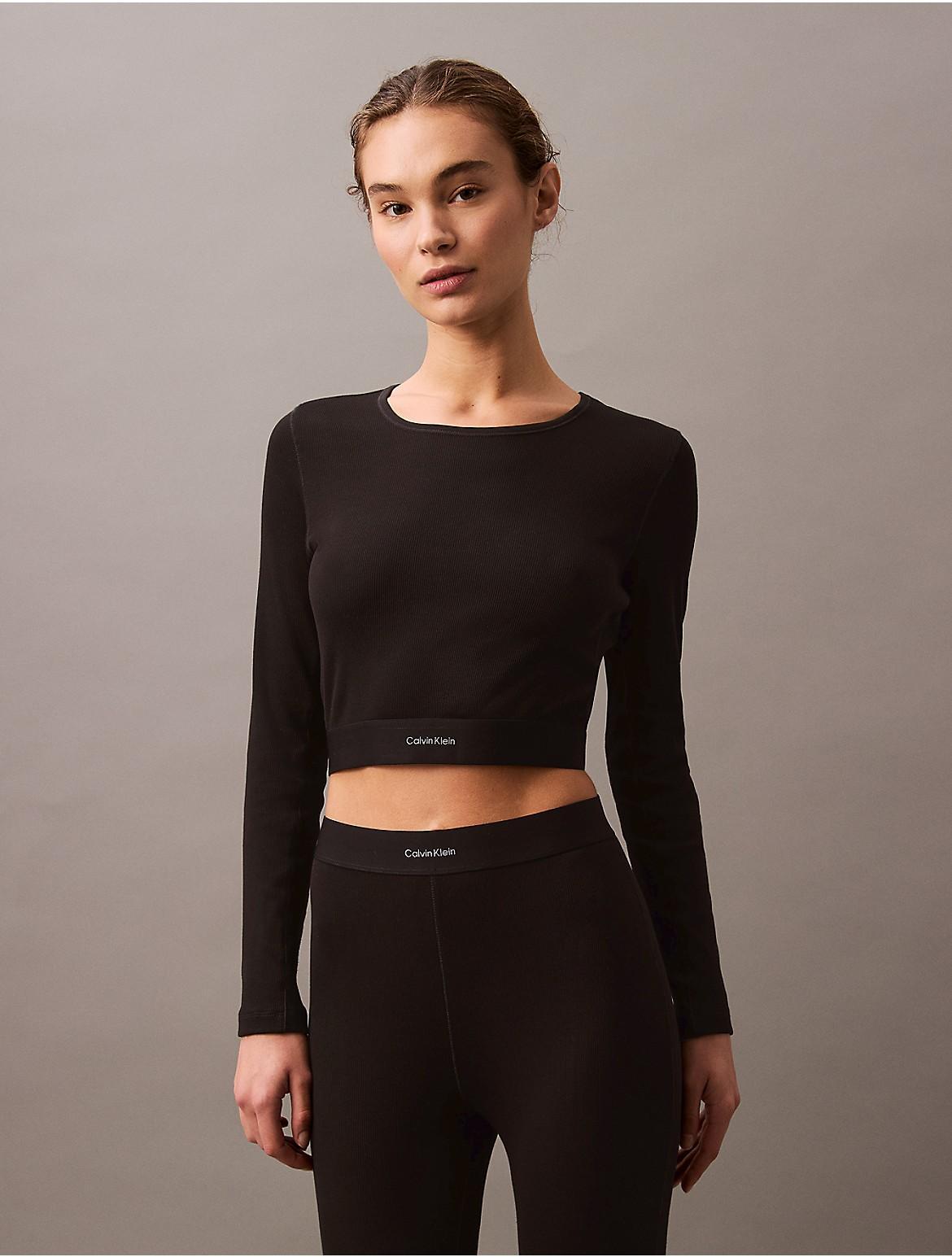 Calvin Klein Women's Cotton Stretch Rib Cropped T-Shirt - Black - L Product Image