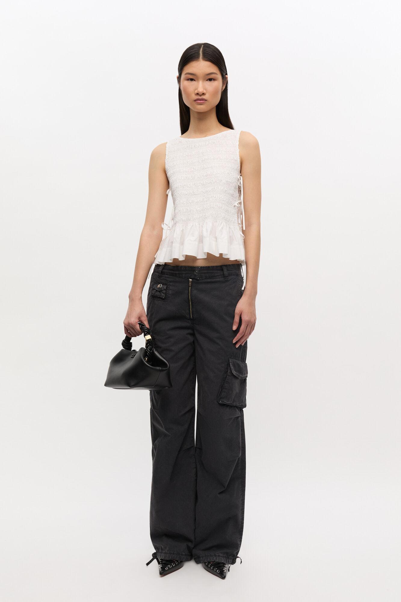 White Cotton Smock Tie Top Product Image