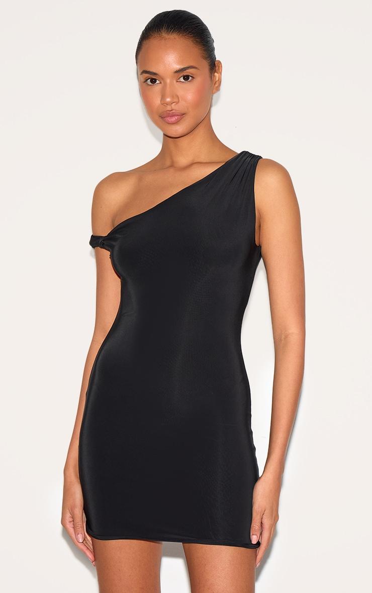Black Double Layer Slinky Twist Bodycon Dress Product Image