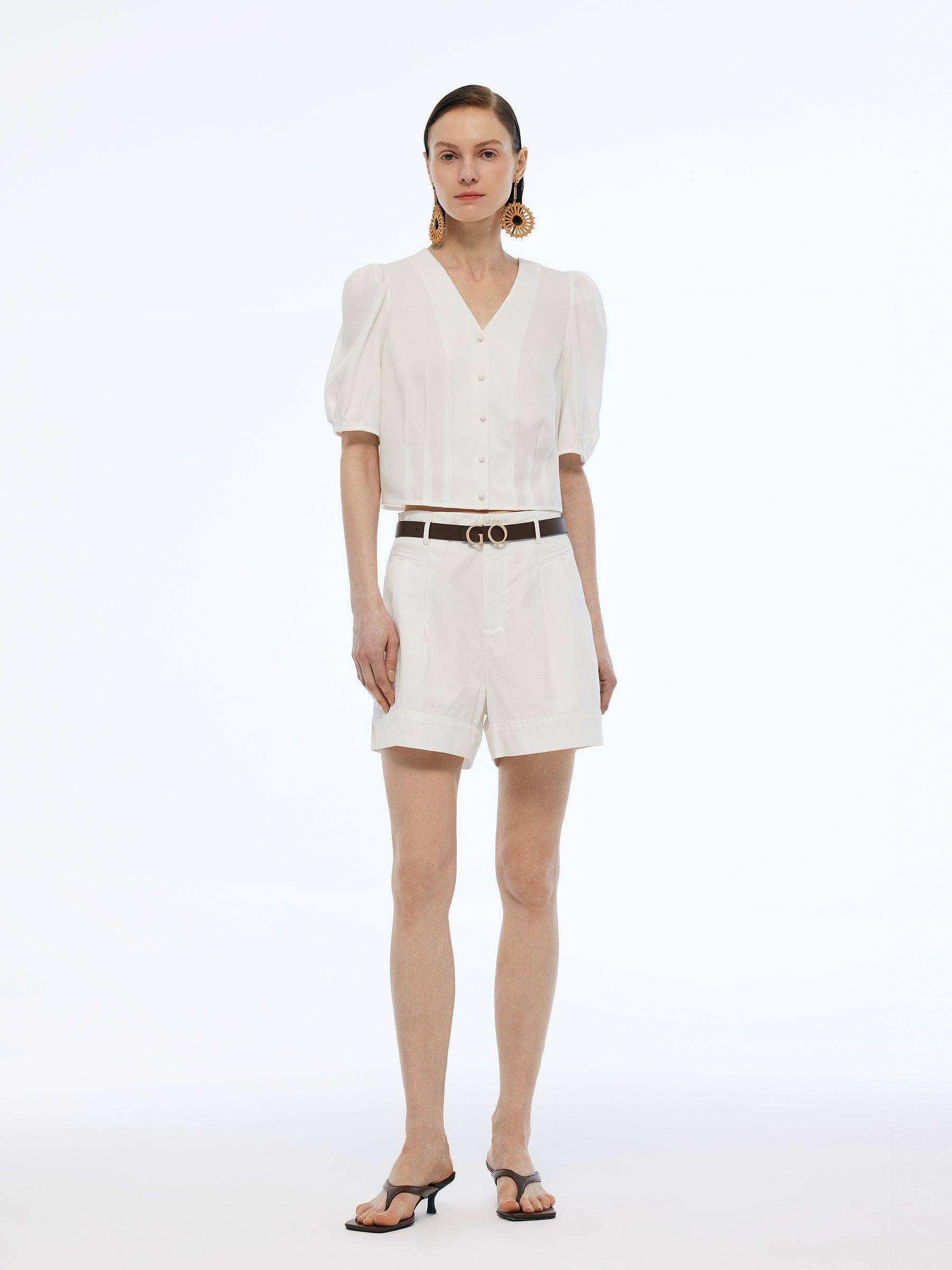 100% Acetate V-Neck Women Shirt Product Image