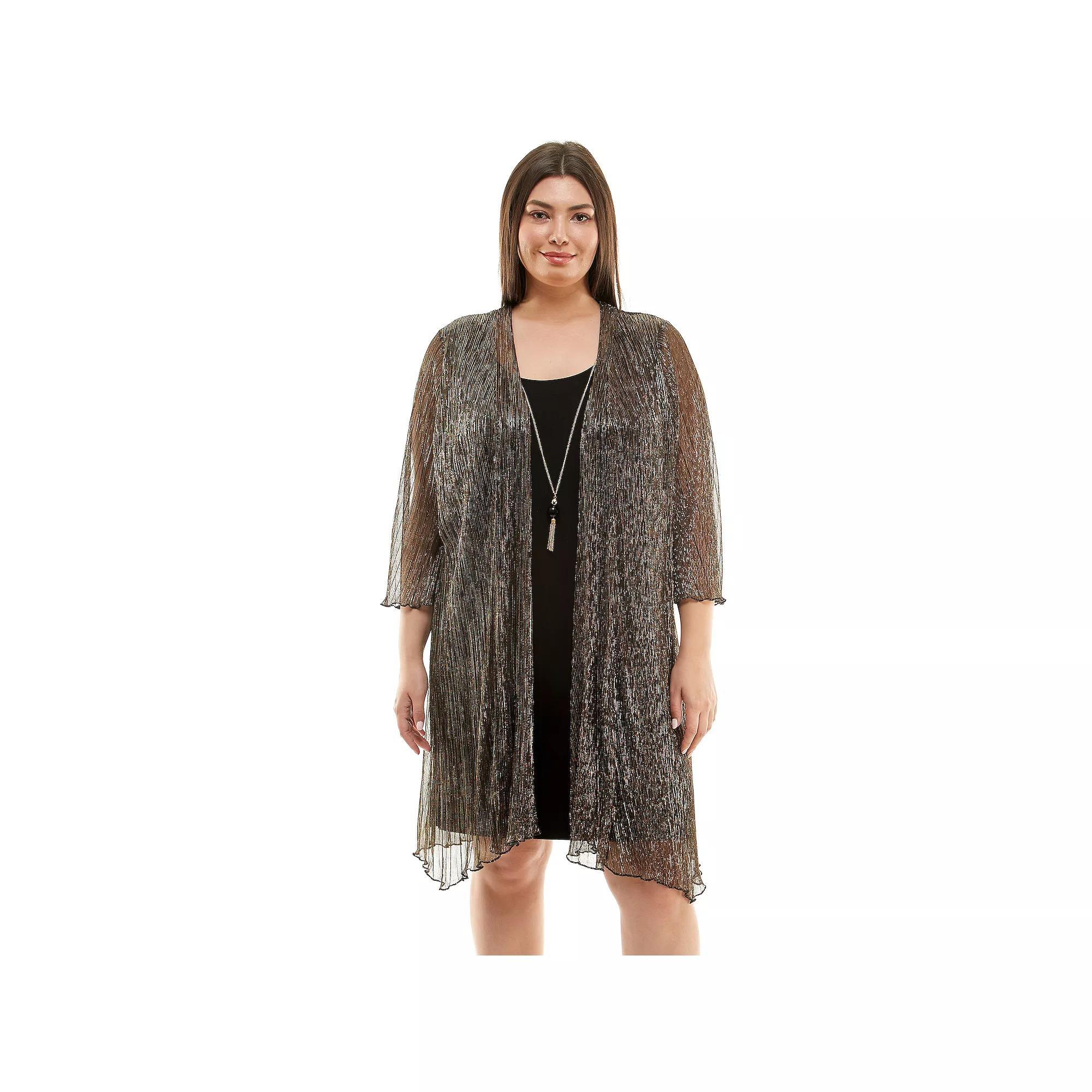 Plus Size Luxology 3-Piece Jacket & Shift Dress with Necklace, Women's, Size: 1XL, Bronze Rose Gold Black Product Image
