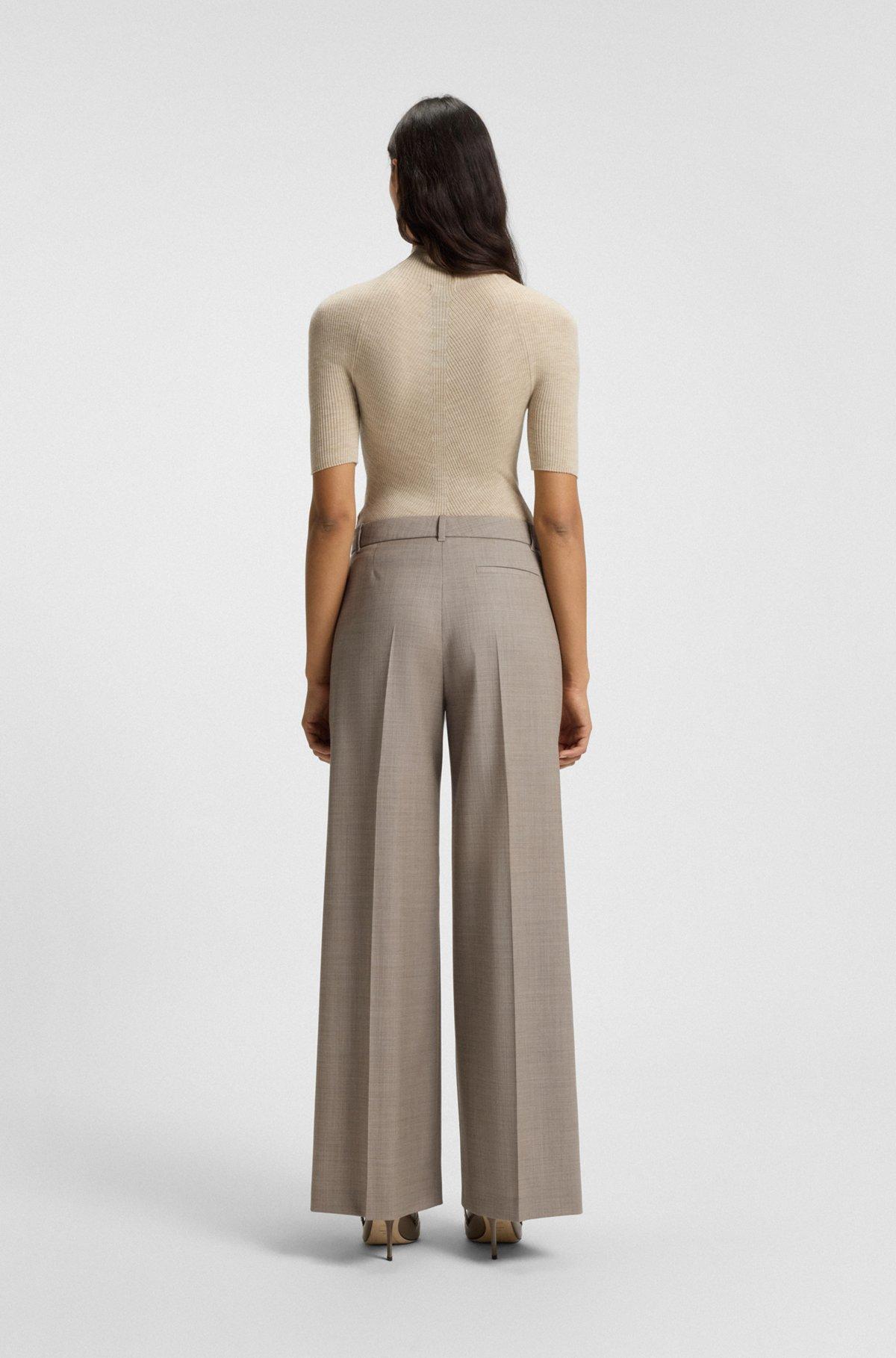BOSS - Regular-fit trousers in sharkskin-weave stretch wool - Light Beige Product Image