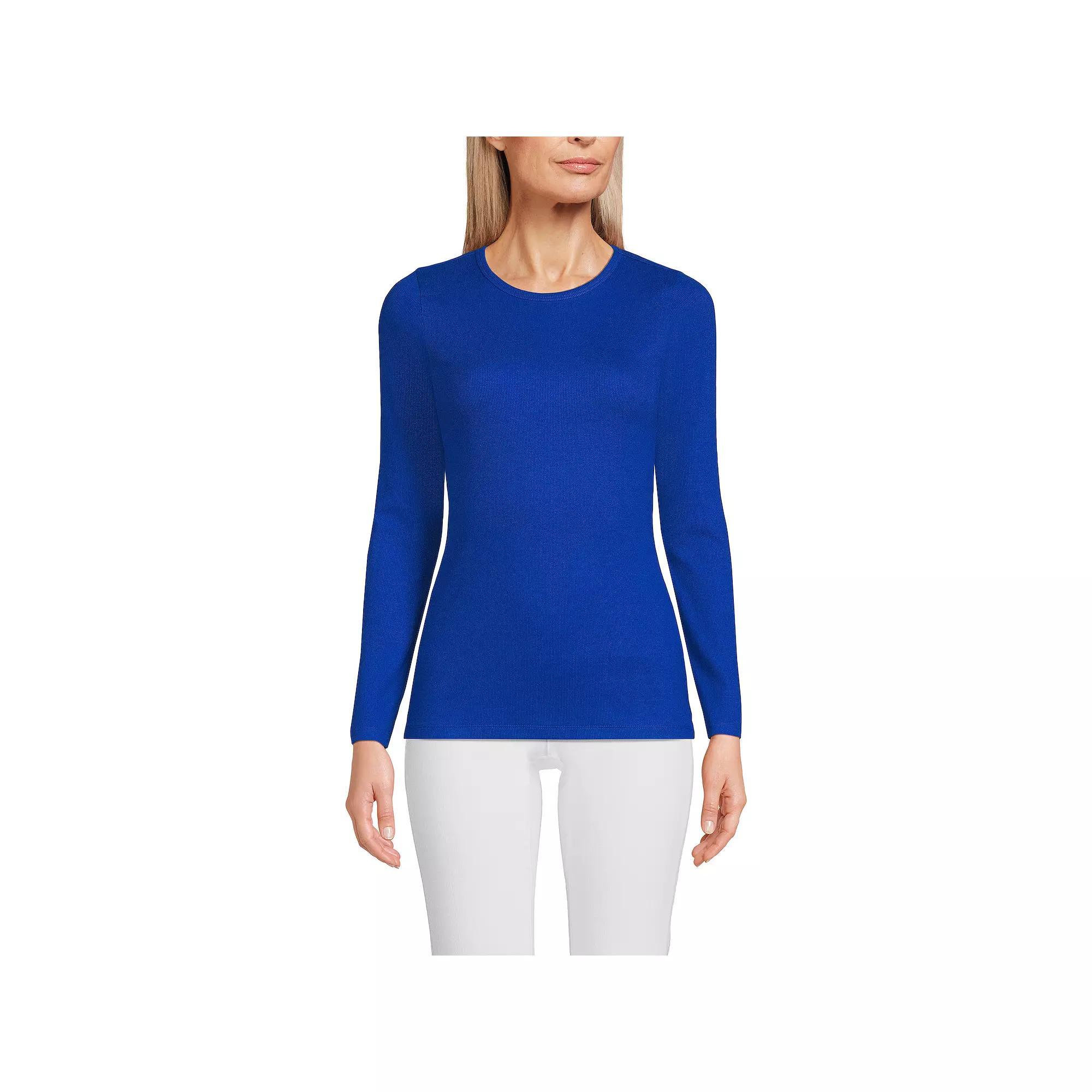 Women's Lands' End Micro Rib Tee, Size: Large, Blue Mini Stripe Product Image