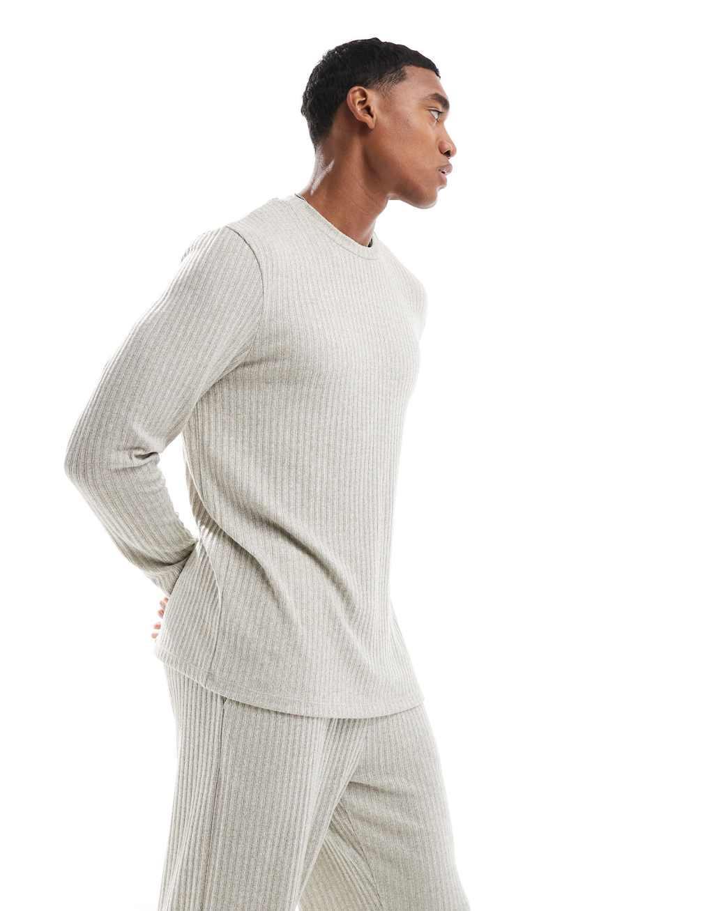 ASOS DESIGN loungewear set with long sleeve T-shirt in light green Product Image