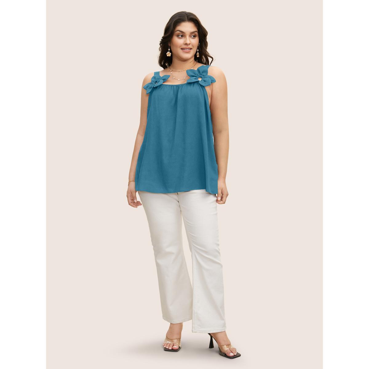 Plus Size Stereo Flower Design Cami Top Women Cerulean Elegant Patchwork Square Neck Everyday Tank Tops Camis BloomChic 14-16/1X Product Image