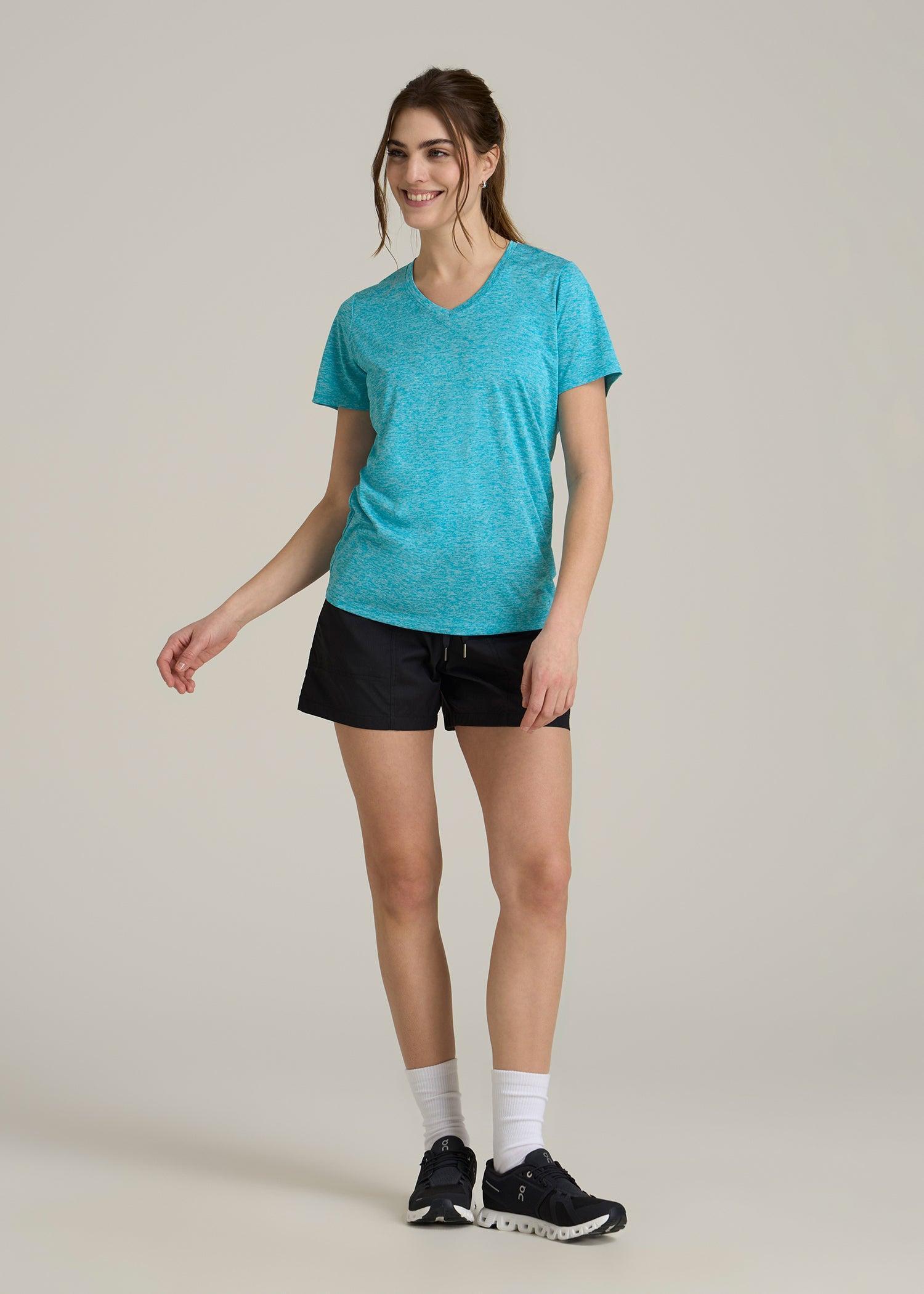 Short Sleeve Active V Neck T-Shirt for Tall Women in Scuba Blue Mix Product Image