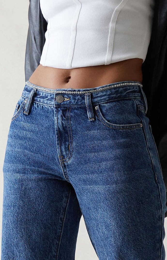 Womens Eco Indigo Rhinestone 90s Straight Leg Jeans Product Image