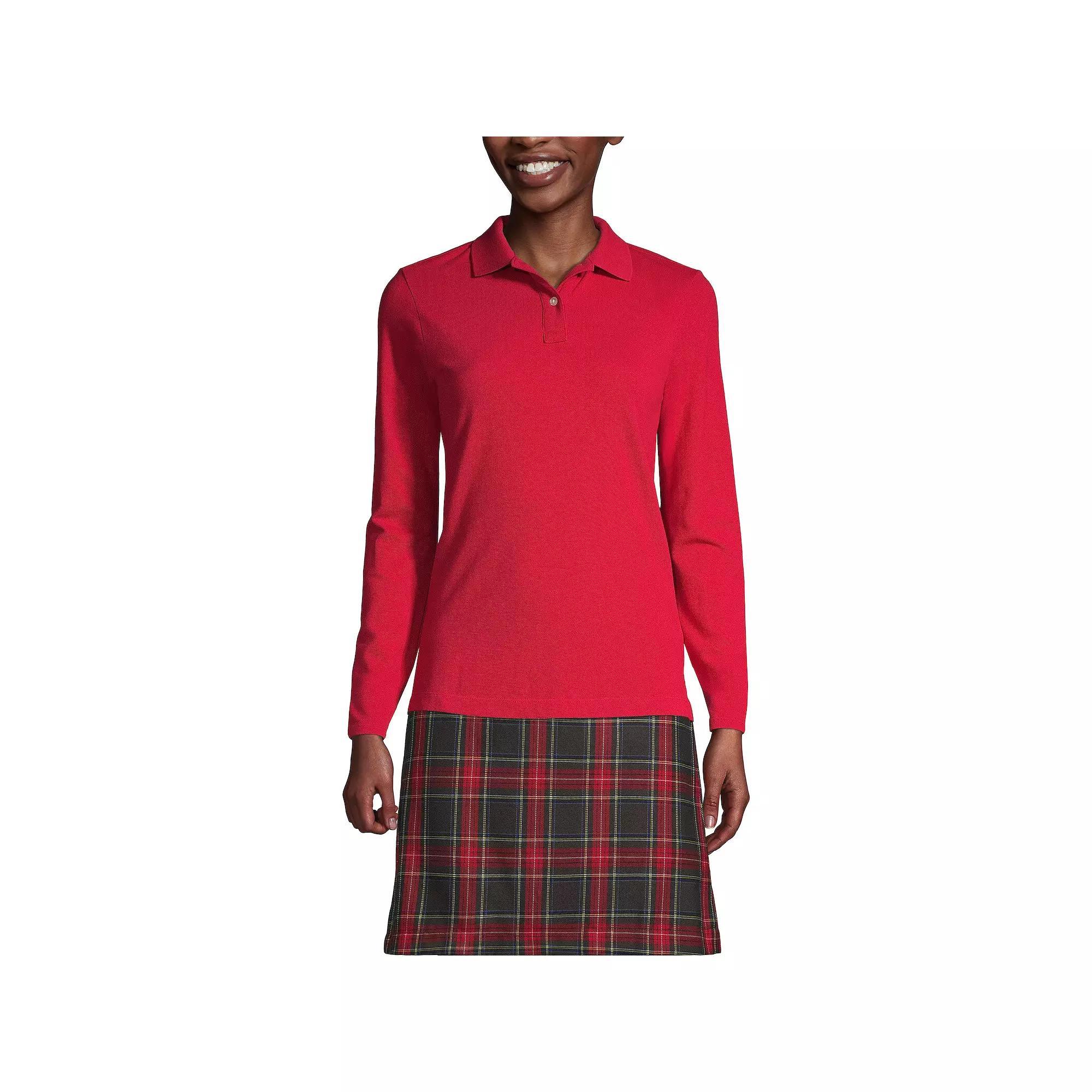 Womens Lands End School Uniform Long Sleeve Mesh Polo Shirt Product Image