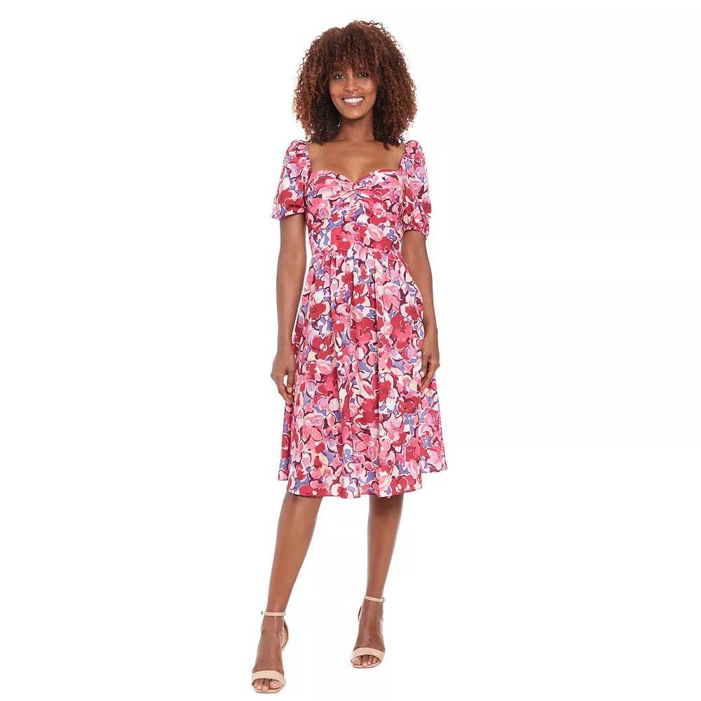 Women's London Times Twist Front Puff Sleeve Midi Dress, Size: 8, Pink Product Image
