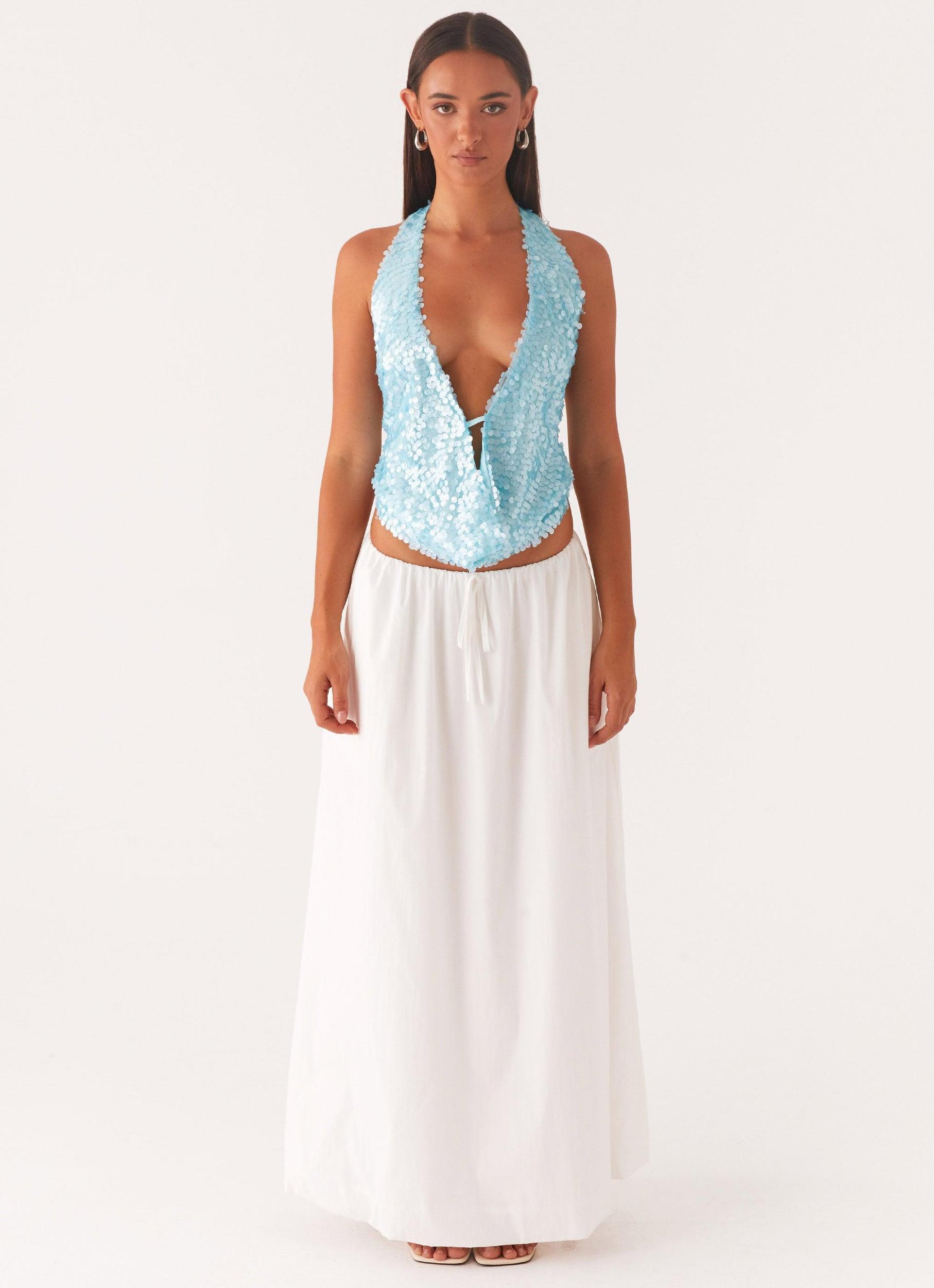Rio Dreams Cowl Neck Halter Top - Turqoise Product Image