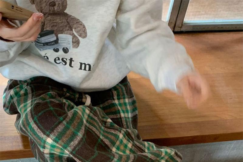Drawstring Waist Plaid Loose-Fit Pants Product Image