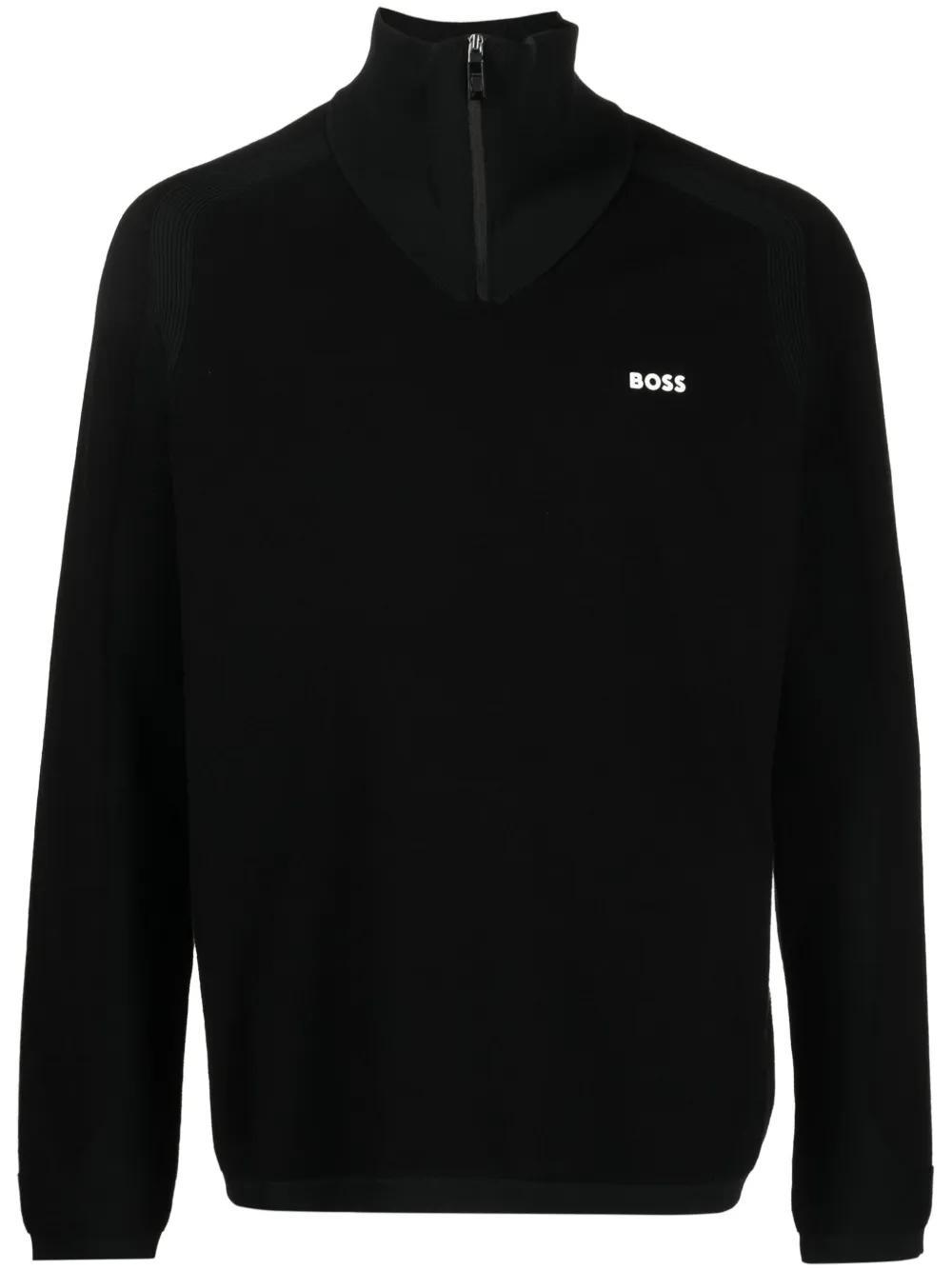 HUGO BOSS Perform-x Quarter Zip Mens Jumper In Black 001 Product Image