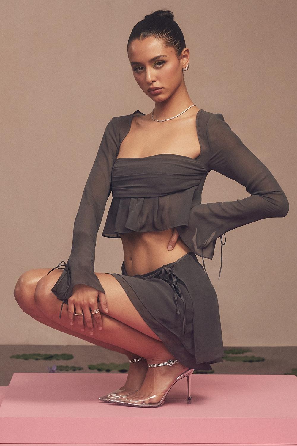 Athena  shadow long sleeve floaty top Product Image