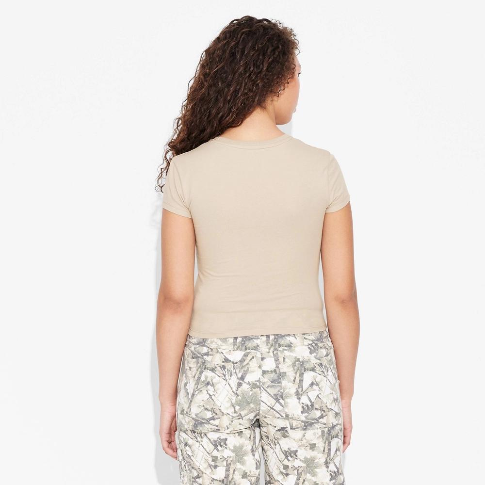 Womens Short Sleeve Crew-Neck T-Shirt - Wild Fable Taupe L: Cotton-Spandex Blend, Lightweight Jersey, Crew Neck, Pullover Style Product Image