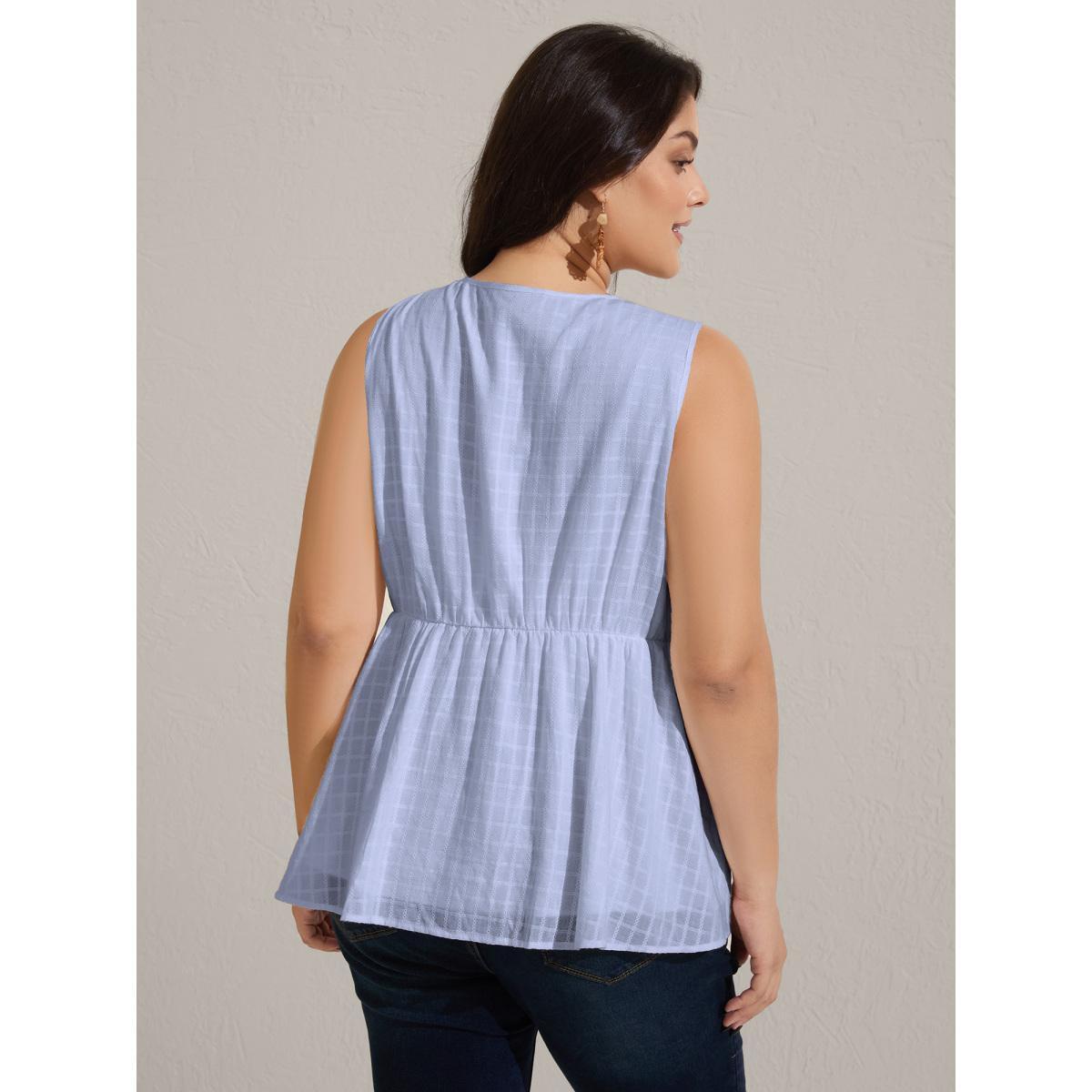 Plus Size Pure Cotton Jacquard Embroidered Tank Top Women LightBlue Texture Square Neck Vacation Tank Tops Camis BloomChic 28/5X Product Image